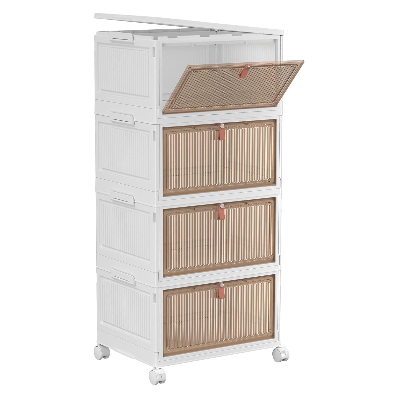 YFXCVSL 4 Tier Plastic Storage Bins with Lid 28QT - Stackable Storage Containers with Wheels, Folding Storage Boxes, Collapsible Storage Bins, Organizers and Storage