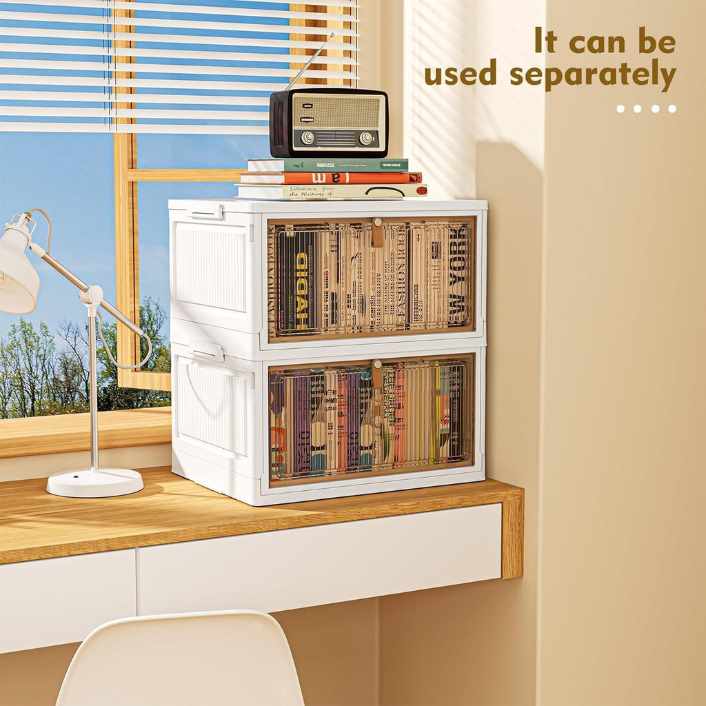 YFXCVSL 4 Tier Plastic Storage Bins with Lid 28QT - Stackable Storage Containers with Wheels, Folding Storage Boxes, Collapsible Storage Bins, Organizers and Storage