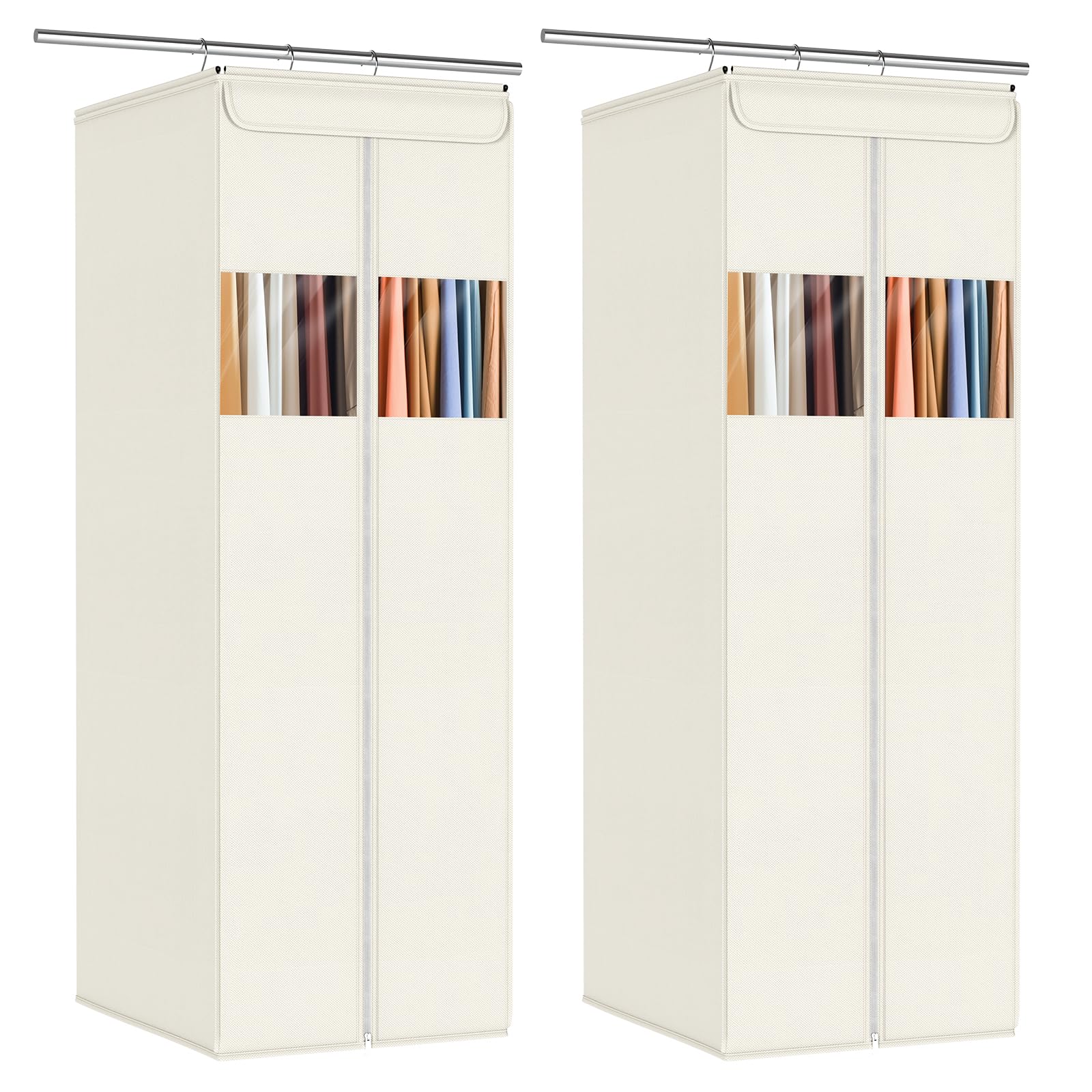 Zilink Clear Garment Bags for Hanging Clothes 54" Large Hanging Garment Bag for Closet Storage with Clear Window Space Saving Garment Storage Bags for Suits, Coats, Dresses, 2-Pack