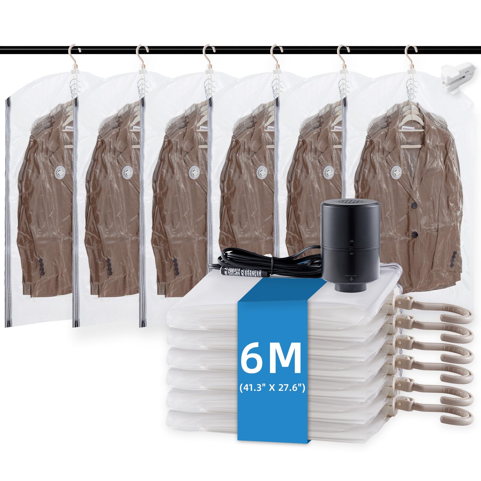 TAILI Hanging Vacuum Sealer Storage Space Saver Bags for Clothes, Suits, Coats or Jackets, 4 Pack Jumbo 53x27.6 Inches, Clear