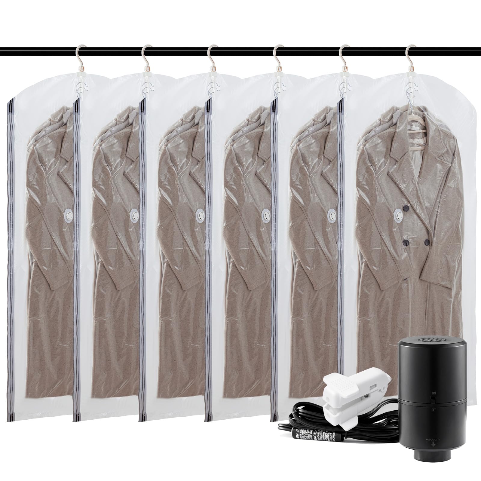 TAILI Hanging Vacuum Storage Sealer Bags Space Saver Bag for Clothing, Suits and Jackets, Closet Organizers, Travel, Set of 4 (2 Long, 2 Short), Clear