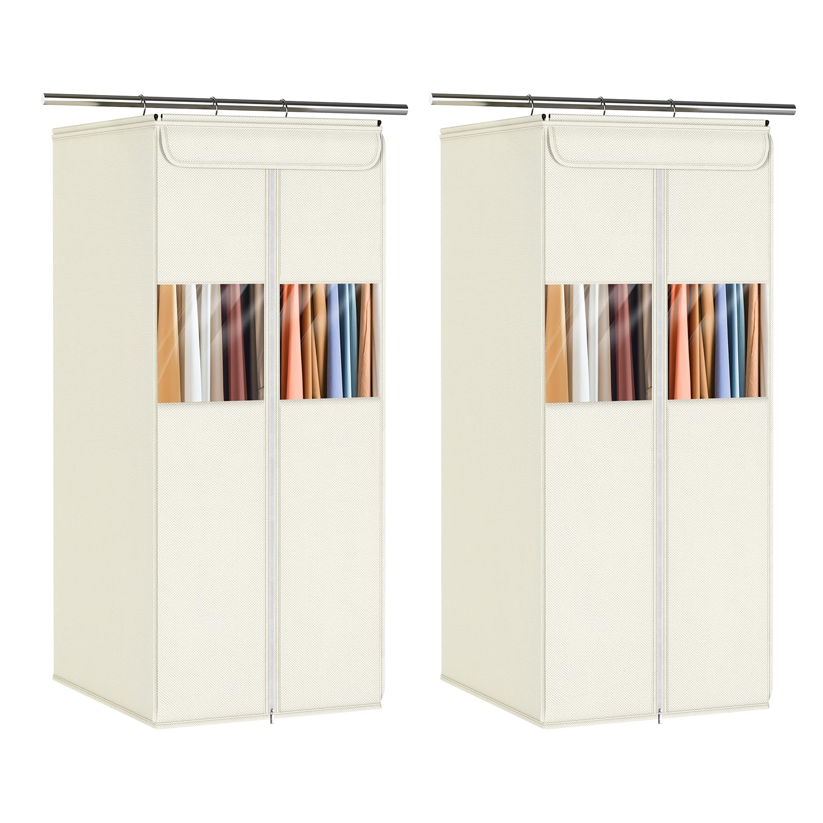 Zilink Clear Garment Bags for Hanging Clothes 54" Large Hanging Garment Bag for Closet Storage with Clear Window Space Saving Garment Storage Bags for Suits, Coats, Dresses, 2-Pack