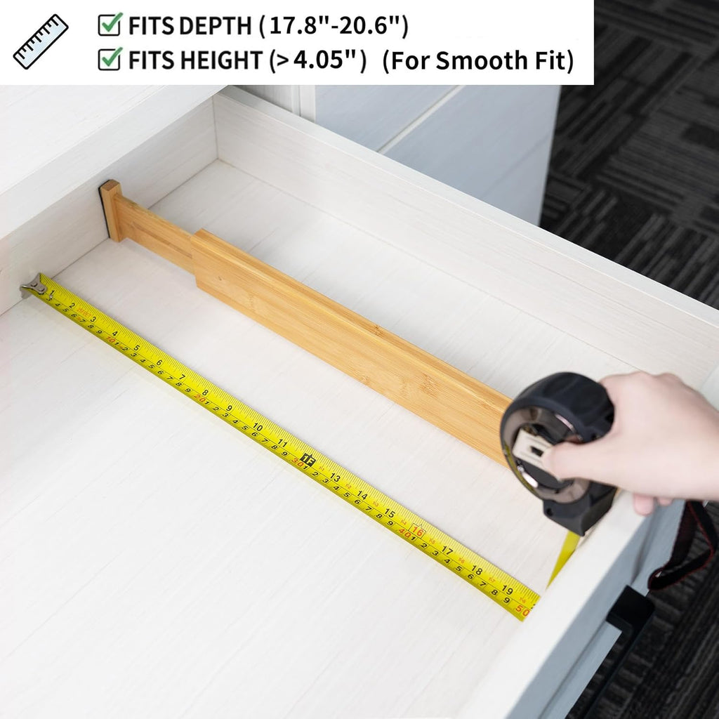 Utoplike 4 pcs Bamboo Kitchen Drawer Dividers Large, Adjustable Drawer Organizers, Spring Loaded, Works in Kitchen, Dresser, Bathroom, Bedroom, Drawer, Desk