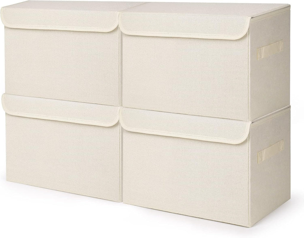 Bagnizer Large 17" 42 Quarts Collapsible Stackable Storage Bins with Lids [3-Pack] Foldable Fabric Linen Storage Boxes Cube, Closet Organizer Baskets with Label for Home (16.7 x 12 x 12, Gray)