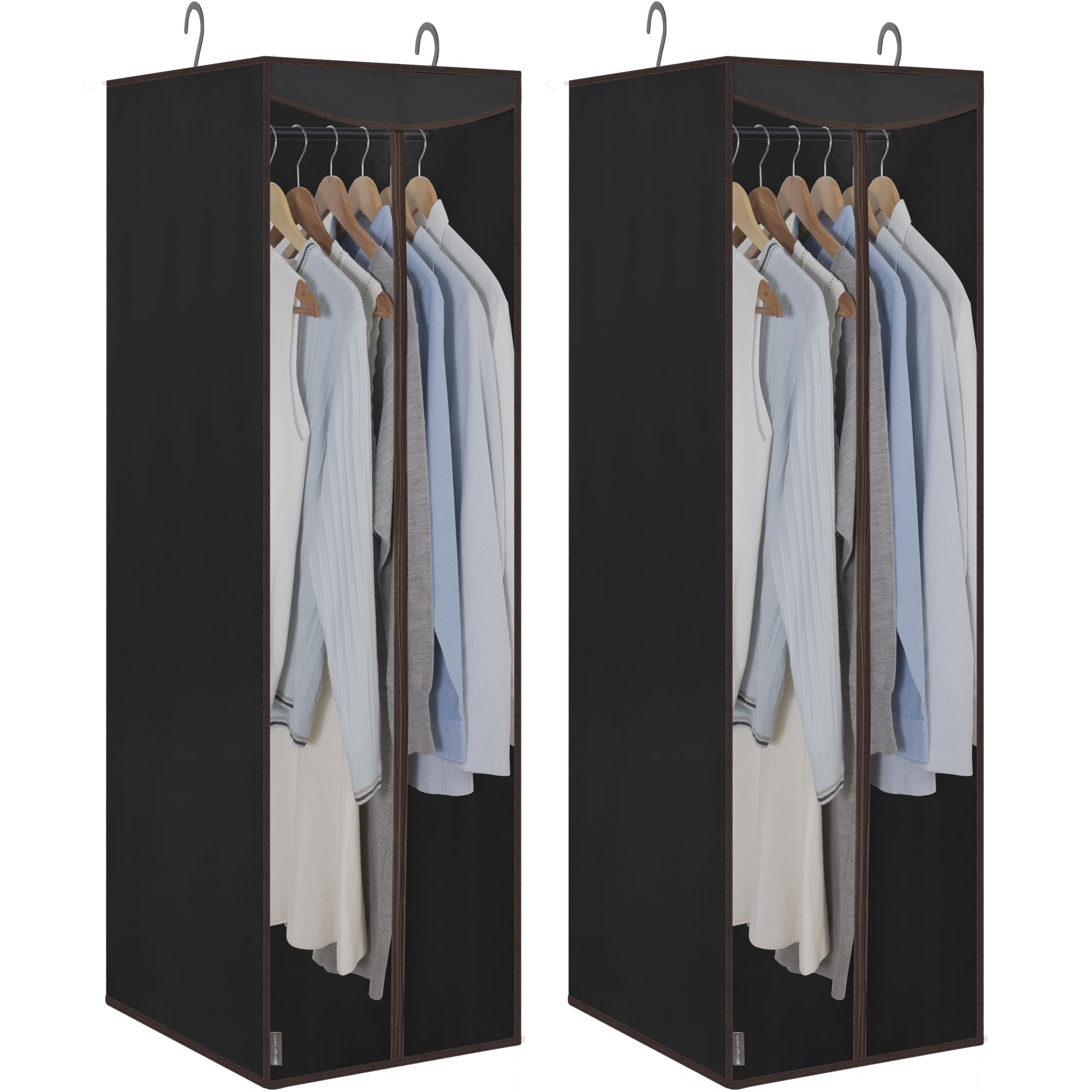 STORAGE MANIAC 2-Pack Hanging Garment Bag Zipper Cover with Sealed Clear Window, Long Garment Cover for Closet Storage Wardrobe Clothes Protector, Large Garment Storage Bag for Dresses,Suits, Beige