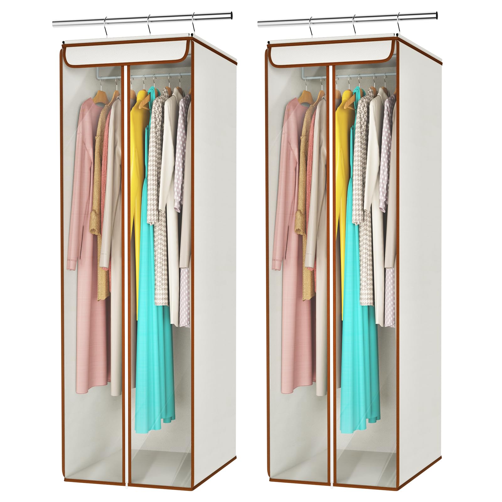Univivi Garment Bags for Hanging Clothes, Large Clothes Storage Bags Closet Organizer with Clear Window, Premium Hanging Garment Storage Bag for Suits, Coats, Dresses, 54", 2-Pack