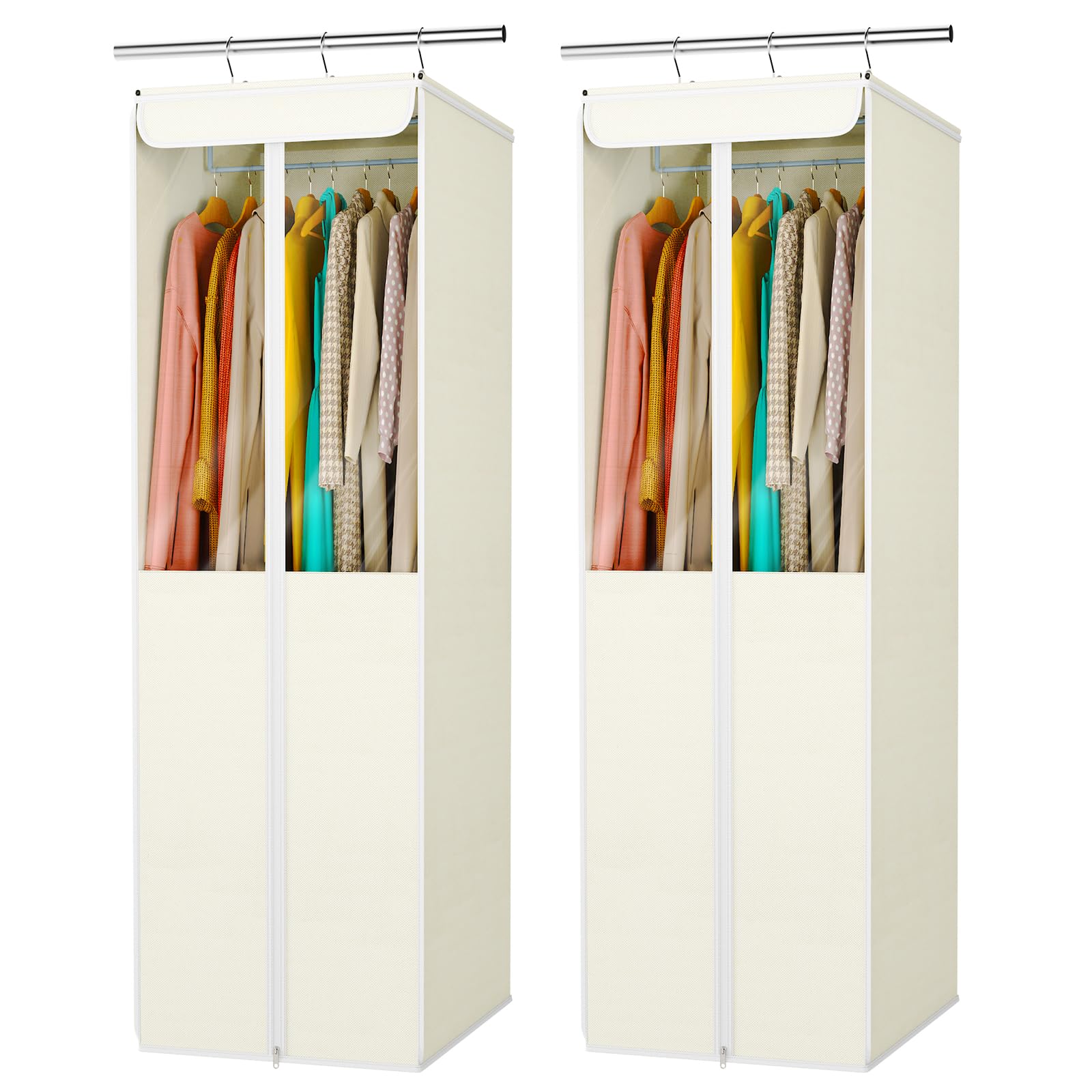 Univivi Garment Bags for Hanging Clothes, 2 Pack Large Clothes Storage Bags Closet Organizer with Clear Window, Premium Hanging Garment Storage Bag for Suits, Coats, Dresses, 54" (Dark Grey)