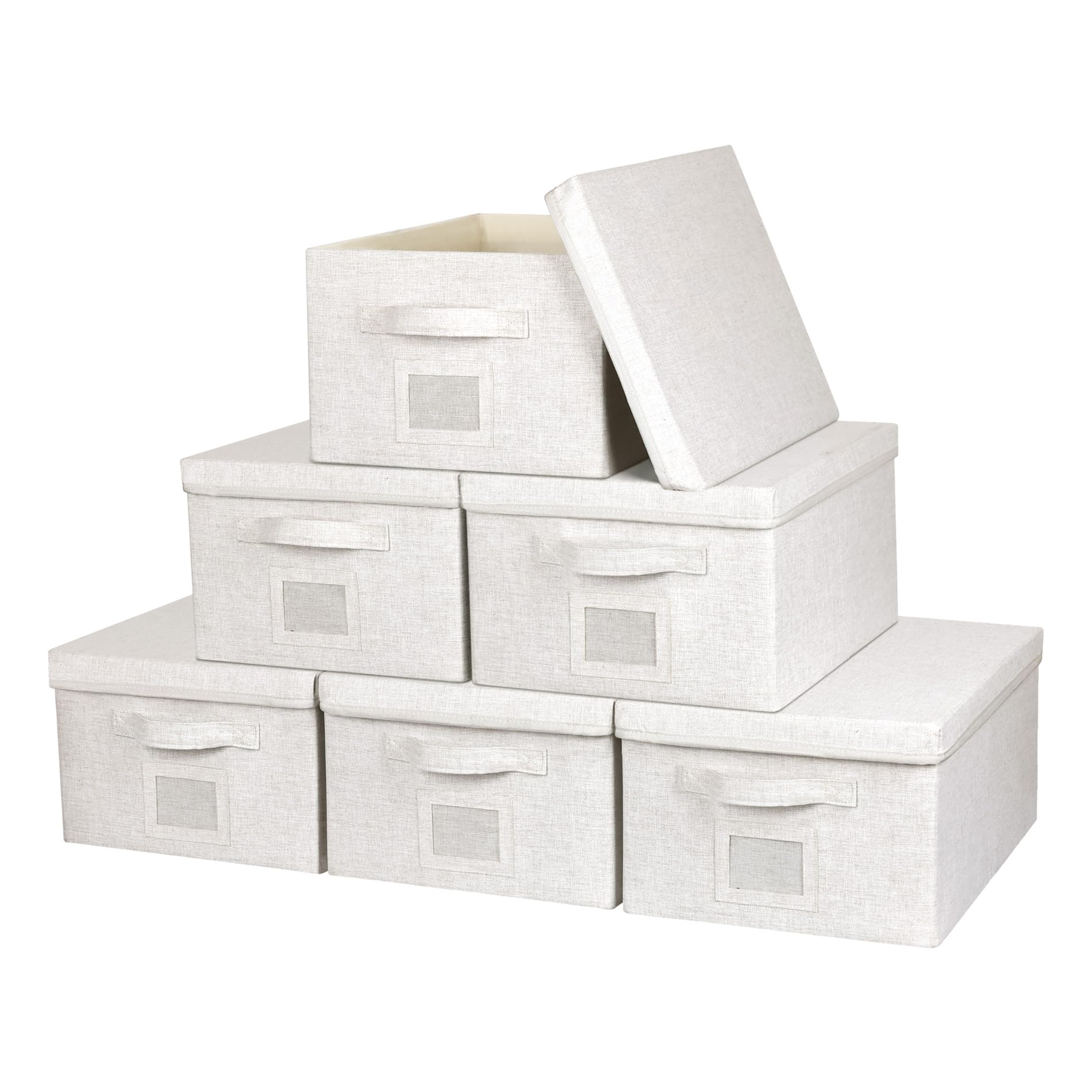 Graciadeco Large Quart Collapsible Stackable Storage Bins with Lids, 3 Packs Beige Linen Fabric Closet Boxes with Lids, Storage Cube Baskets Container Organizers for Bedroom Office(16.6 x 11.7 x 10.8)