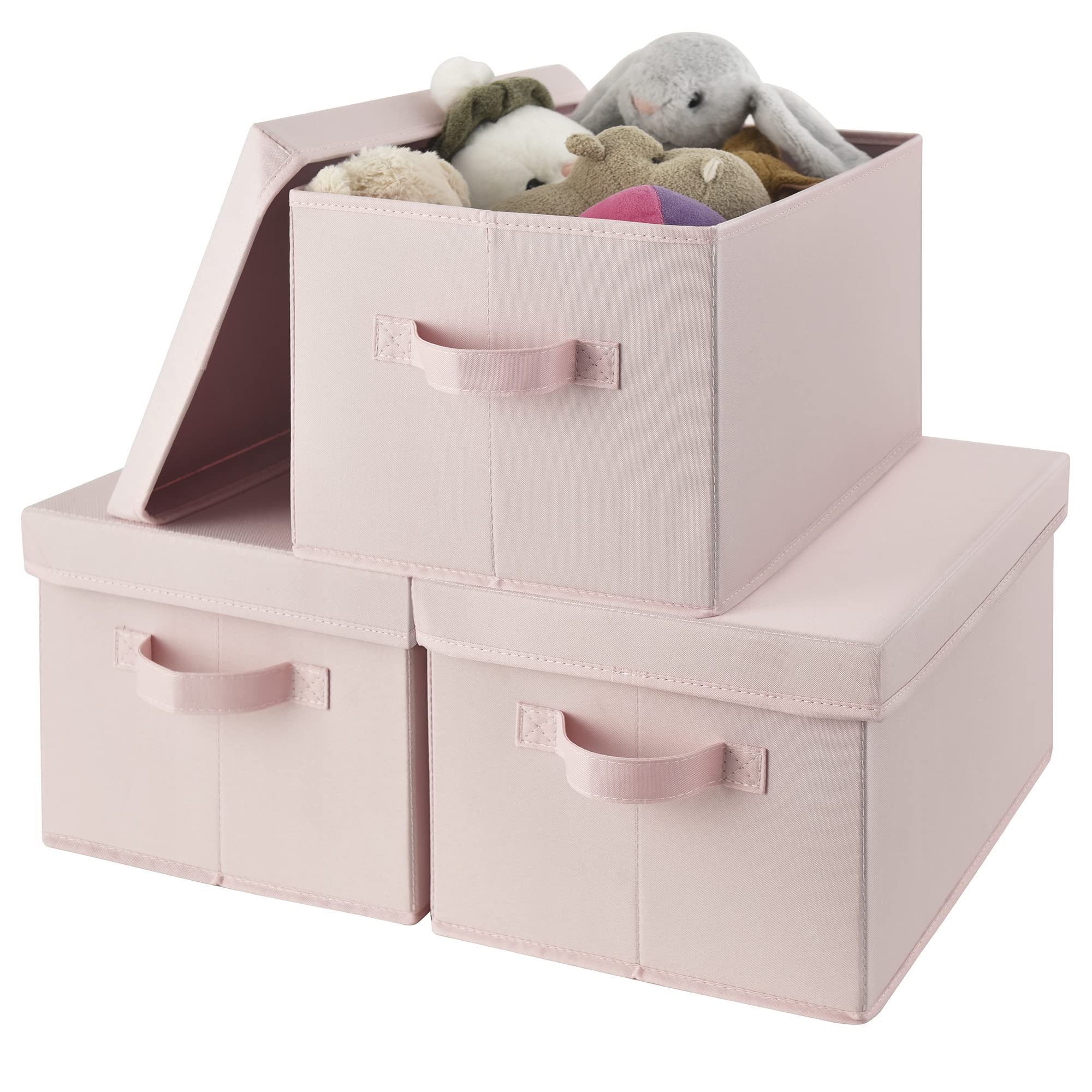 GRANNY SAYS Storage Basket with Lid, Linen Fabric Storage Bins with Label, Decorative Storage Boxes, Clothes Storage and Organization, Memory Keepsake Box, 3-Pack, Khaki&Ivory