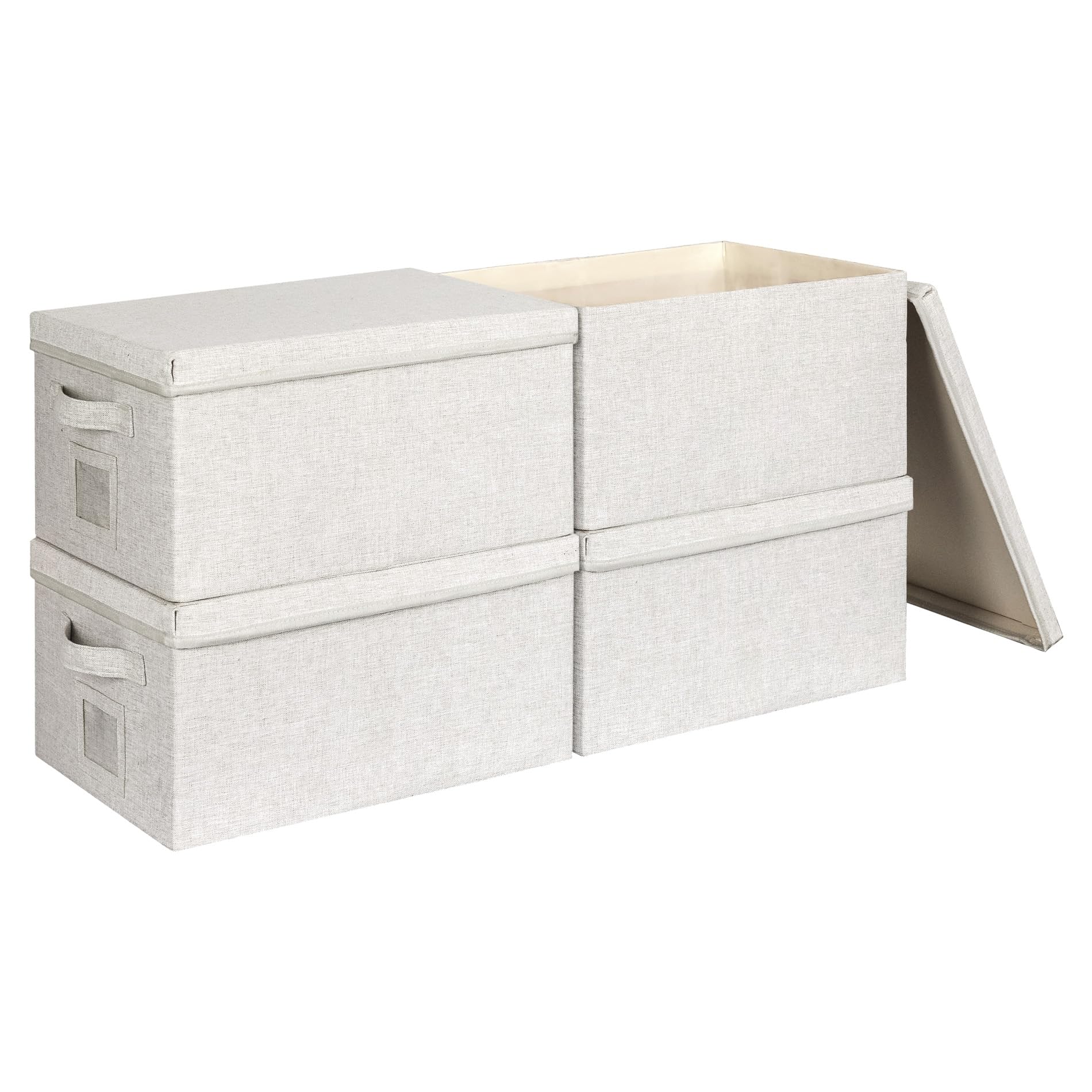Graciadeco Large Quart Collapsible Stackable Storage Bins with Lids, 3 Packs Beige Linen Fabric Closet Boxes with Lids, Storage Cube Baskets Container Organizers for Bedroom Office(16.6 x 11.7 x 10.8)