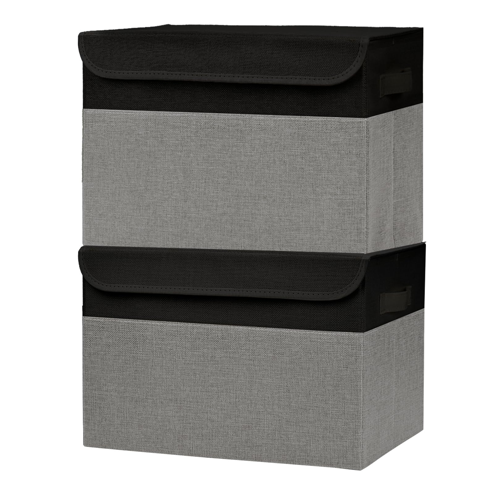 Bagnizer Large 17" 42 Quarts Collapsible Stackable Storage Bins with Lids [3-Pack] Foldable Fabric Linen Storage Boxes Cube, Closet Organizer Baskets with Label for Home (16.7 x 12 x 12, Gray)