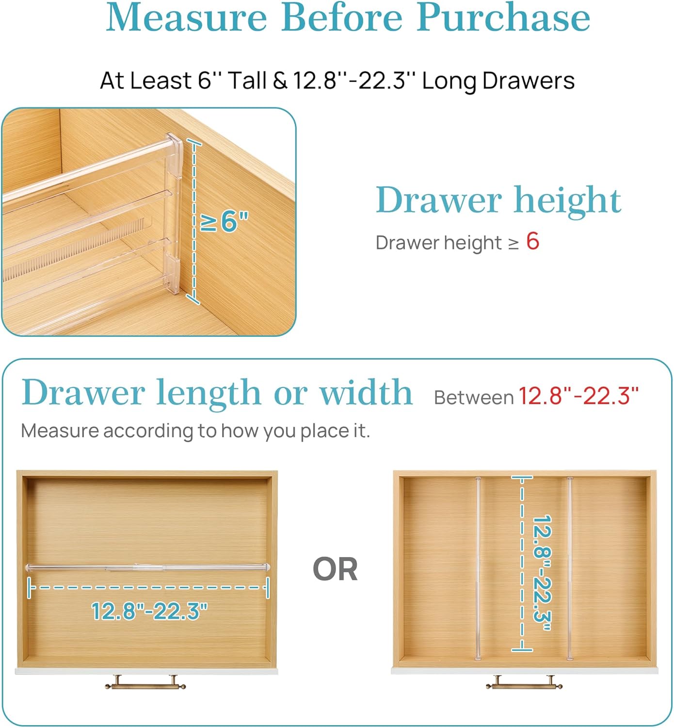 Vtopmart 4 Pack 6" Tall Upgrade Drawer Dividers for Big and Deep Drawer, 12.8"-22.3" Adjustable Expandable Dresser Drawer Organizer, Clear Plastic Separators for Dresser, Baby Supplies, Kitchenware