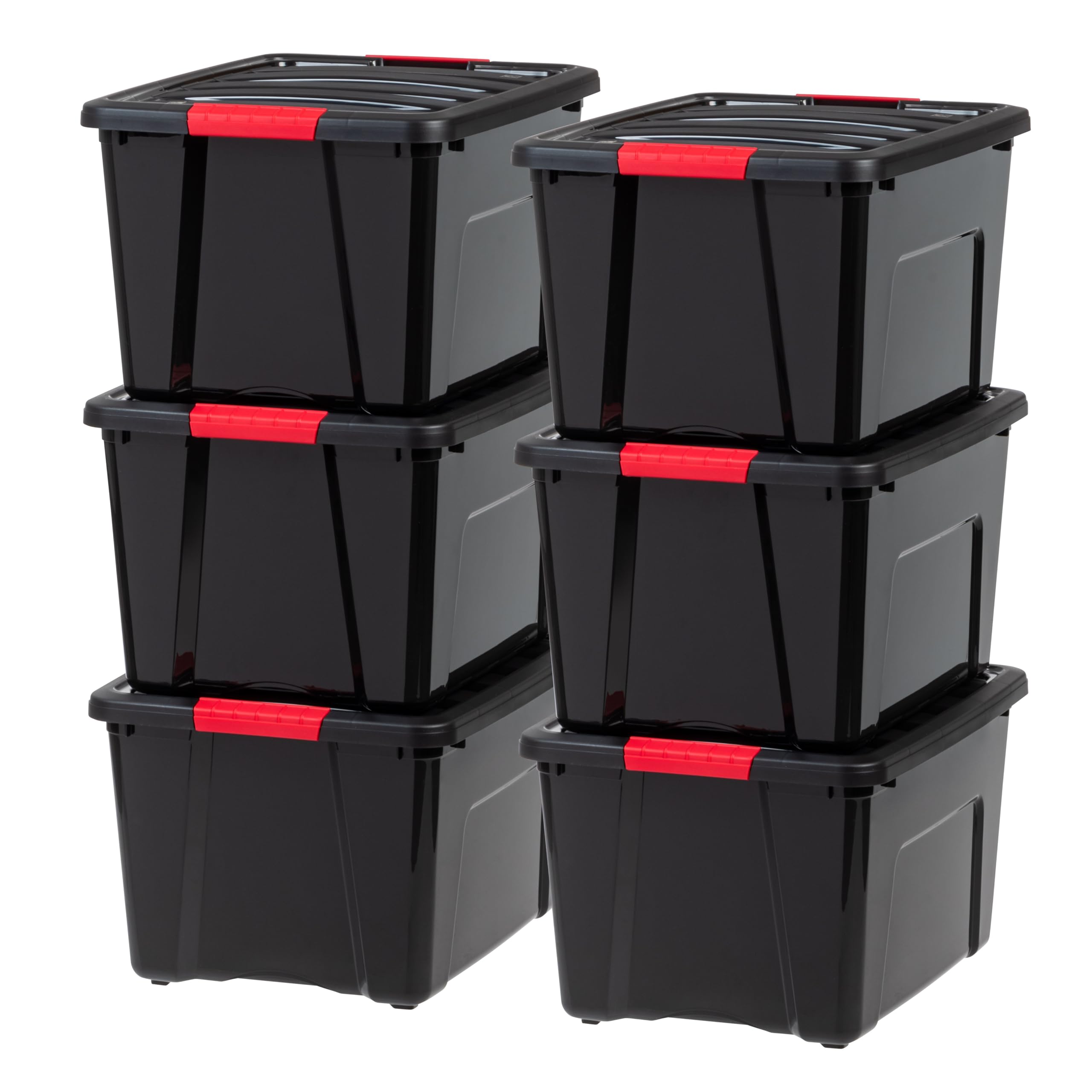 IRIS USA 54 Qt Stackable Plastic Storage Bins with Lids, 6 Pack - BPA-Free, Made in USA - See-Through Organizing Solution, Latches, Durable Nestable Containers, Secure Pull Handle - Clear