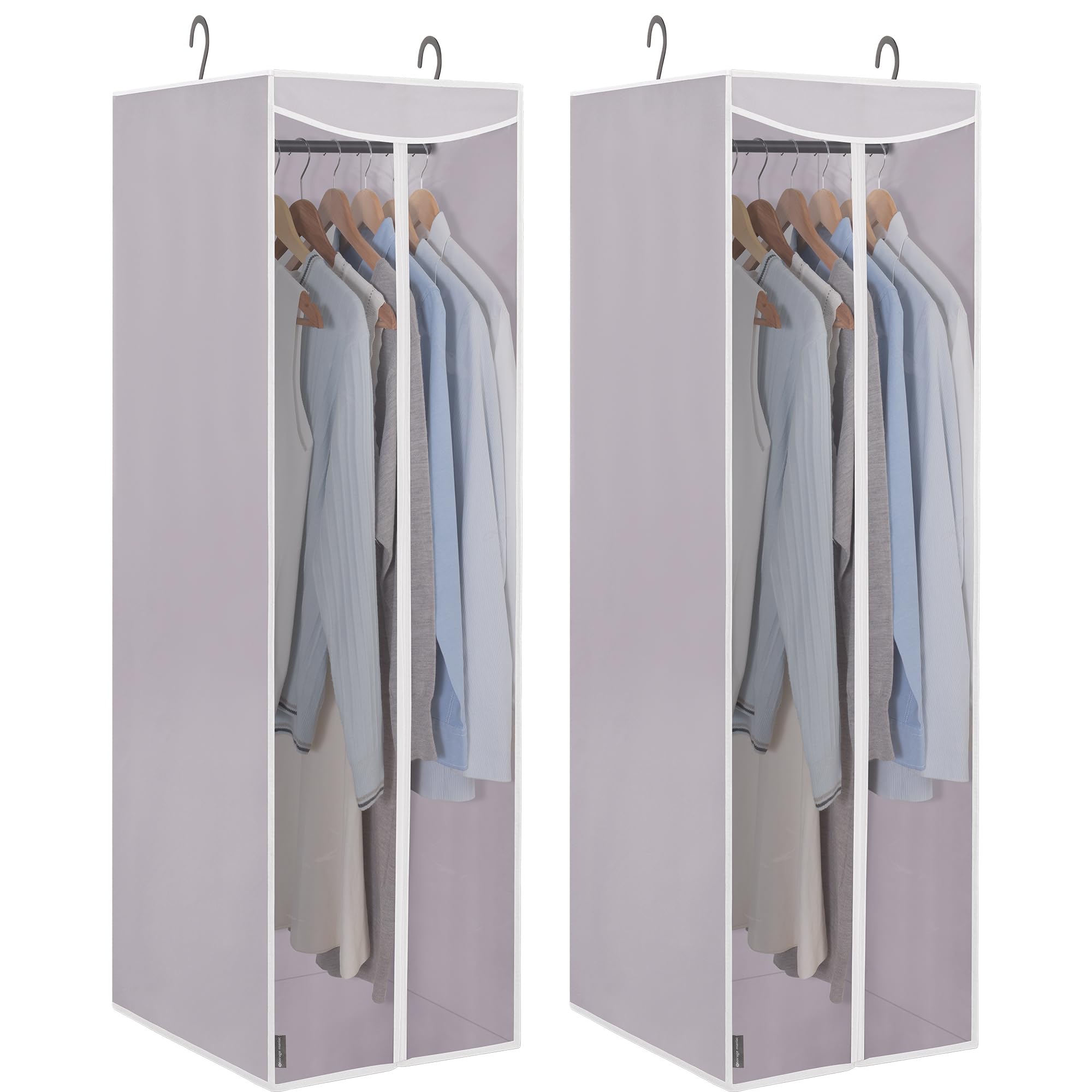 STORAGE MANIAC 2-Pack Hanging Garment Bag Zipper Cover with Sealed Clear Window, Long Garment Cover for Closet Storage Wardrobe Clothes Protector, Large Garment Storage Bag for Dresses,Suits, Beige