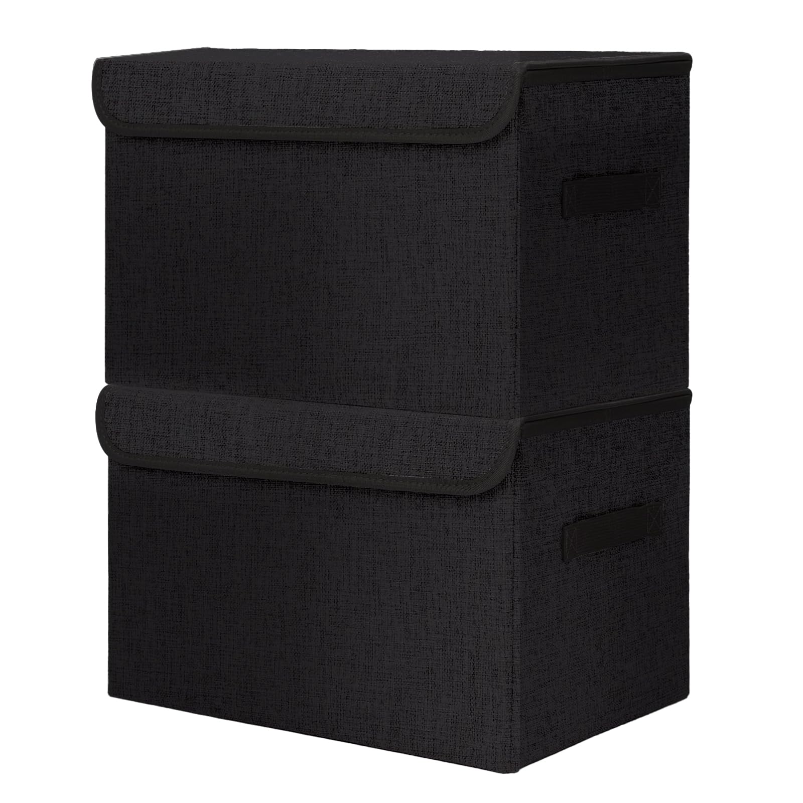 Bagnizer Large 17" 42 Quarts Collapsible Stackable Storage Bins with Lids [3-Pack] Foldable Fabric Linen Storage Boxes Cube, Closet Organizer Baskets with Label for Home (16.7 x 12 x 12, Gray)