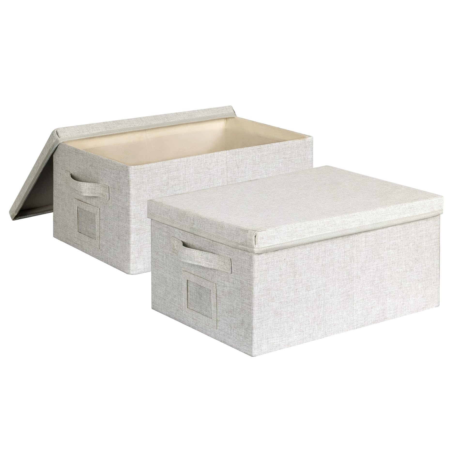 Graciadeco Large Quart Collapsible Stackable Storage Bins with Lids, 3 Packs Beige Linen Fabric Closet Boxes with Lids, Storage Cube Baskets Container Organizers for Bedroom Office(16.6 x 11.7 x 10.8)