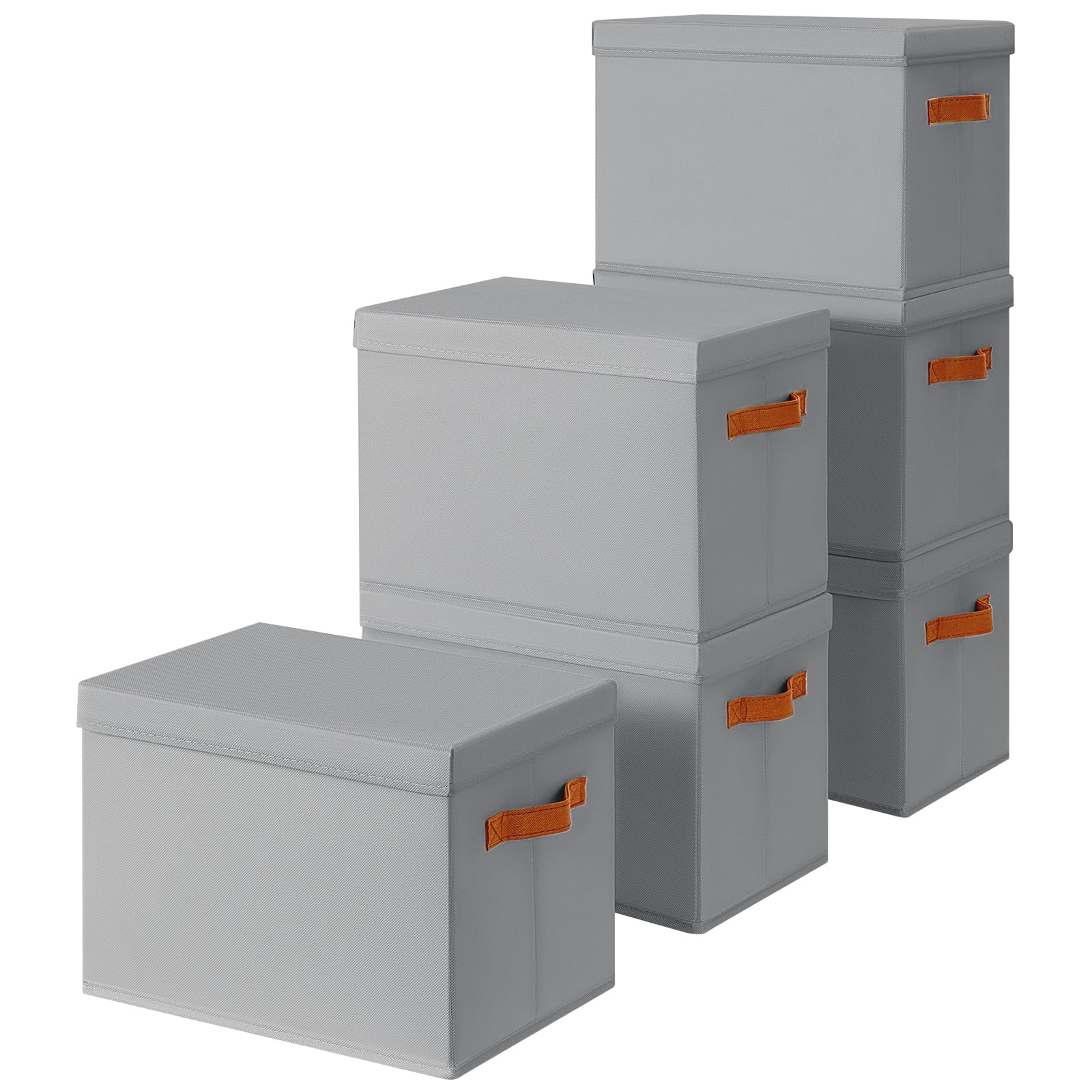 Homsorout Storage Bins with Lids - Fabric Storage Baskets for Shelves, 6 Pack Foldable Decorative Boxes with Handles, Stackable Organizer Bins for Home, Nursery, Dorm, Beige