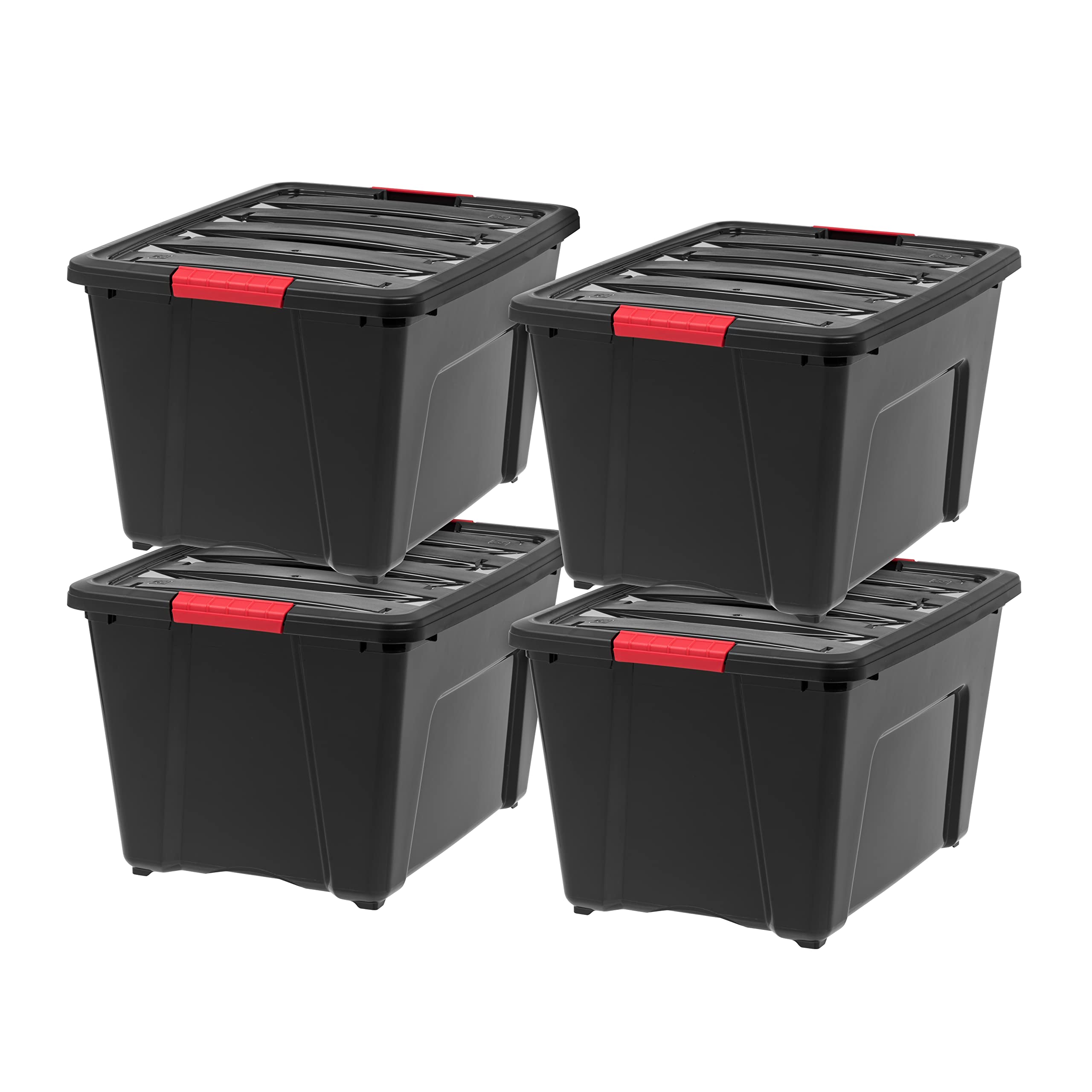 IRIS USA 54 Qt Stackable Plastic Storage Bins with Lids, 6 Pack - BPA-Free, Made in USA - See-Through Organizing Solution, Latches, Durable Nestable Containers, Secure Pull Handle - Clear