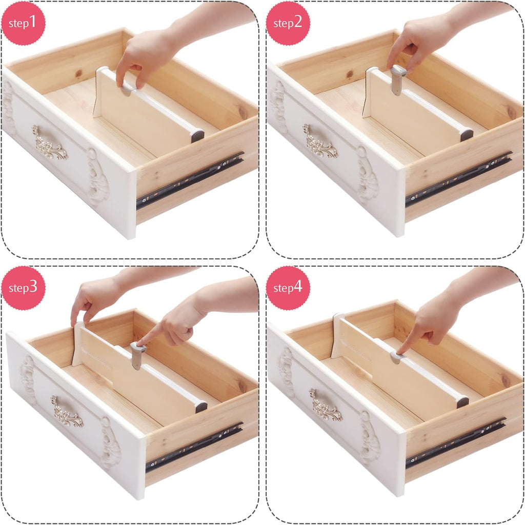 DIOMMELL 12 Pack Adjustable Dresser Drawer Dividers Organizers, Plastic Expandable Drawer Organization Separators for Kitchen, Bedroom, Closet, Bathroom and Office Drawers White 12PCS-Large