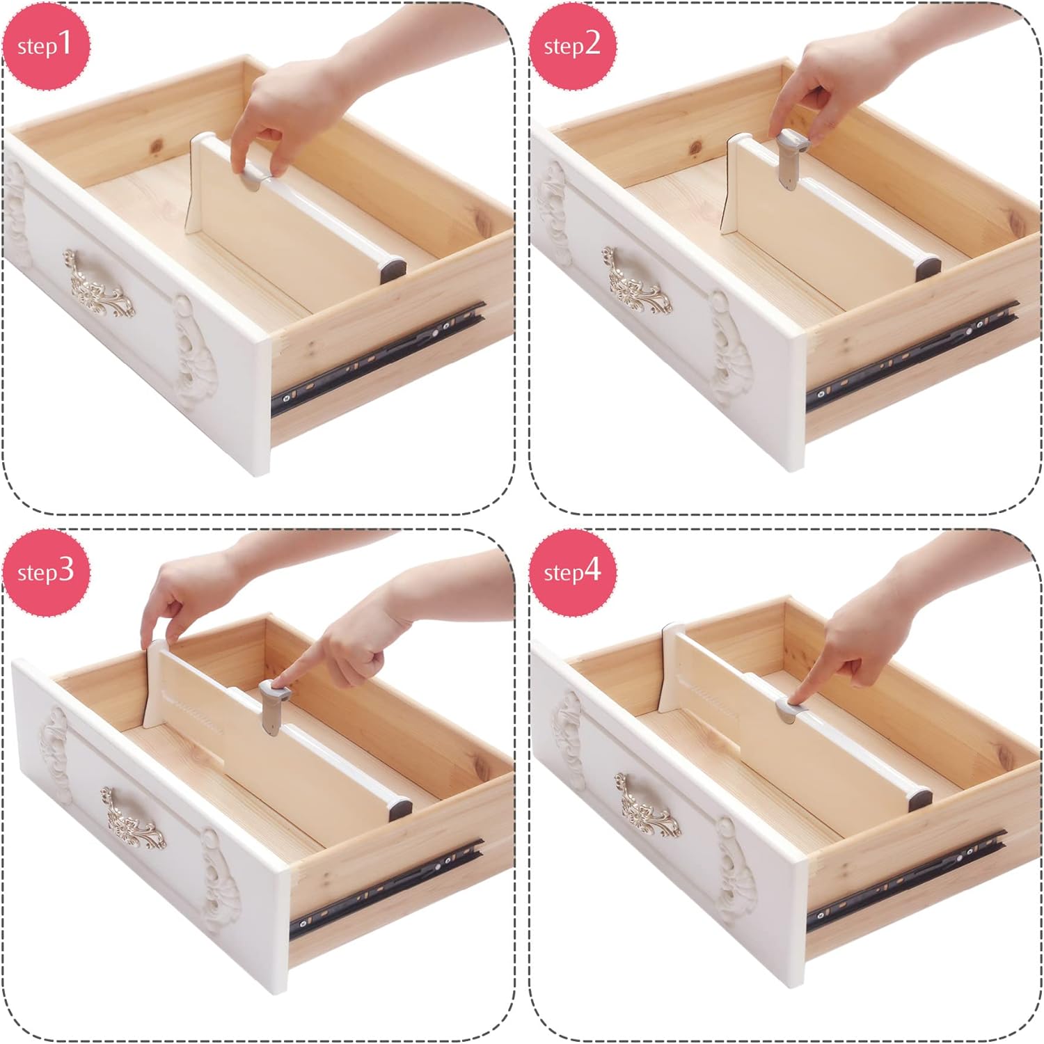 DIOMMELL 12 Pack Adjustable Dresser Drawer Dividers Organizers, Plastic Expandable Drawer Organization Separators for Kitchen, Bedroom, Closet, Bathroom and Office Drawers White 12PCS-Large