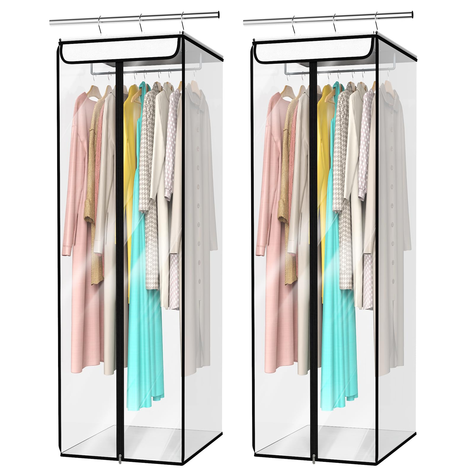 Univivi Garment Bags for Hanging Clothes, 2 Pack Large Clothes Storage Bags Closet Organizer with Clear Window, Premium Hanging Garment Storage Bag for Suits, Coats, Dresses, 54" (Dark Grey)