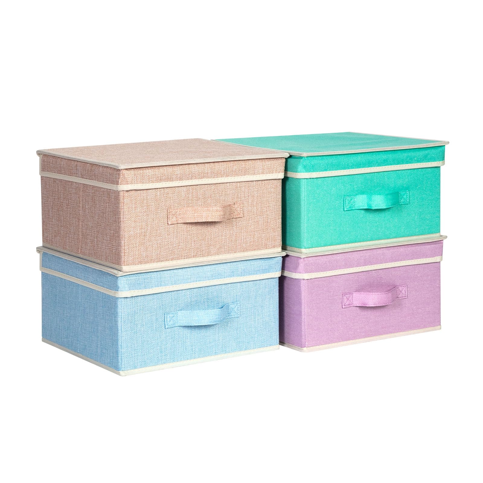 Storage Bins with Lid, Foldable Clothing Storage Box case with Handle for Closet, Bedroom, Home, 4 Color Set A, 13L x 12.5W x 7H inch