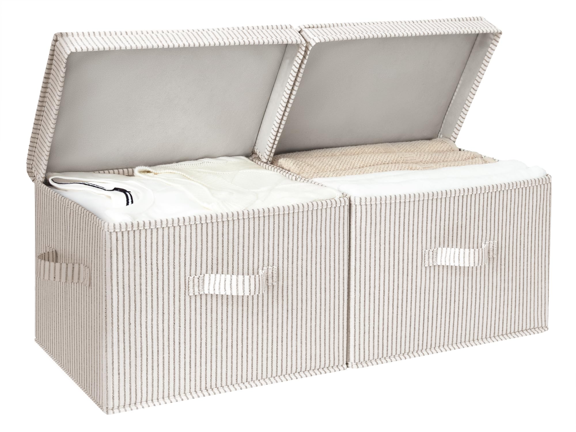 StorageWorks Fabric Storage Bins with Lid, Decorative Storage Boxes for Shelves, Stackable Closet Organizer Basket with Handles, Large, Mixing of Beige, White & Ivory, 2-Pack