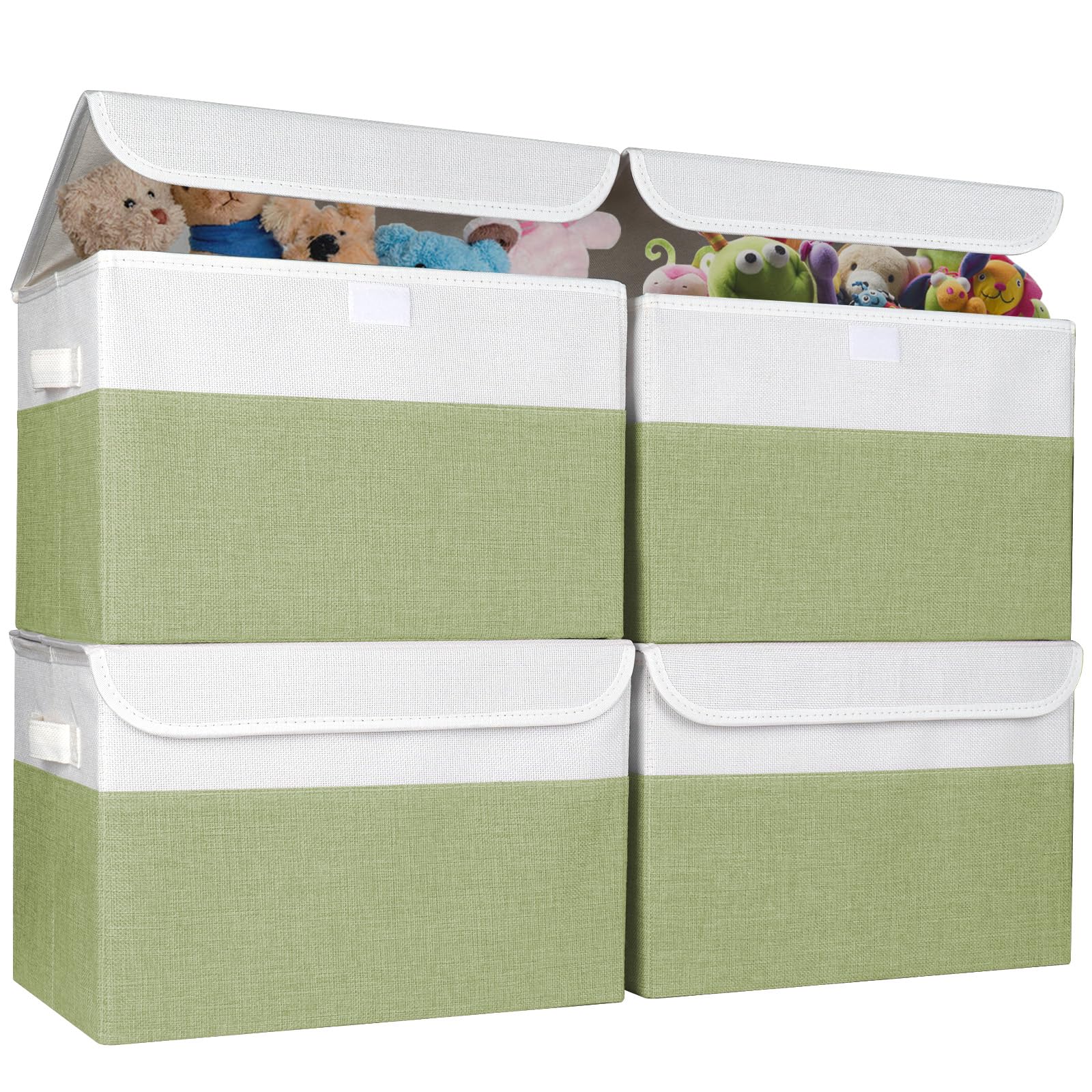 Bagnizer Large 17" 42 Quarts Collapsible Stackable Storage Bins with Lids [3-Pack] Foldable Fabric Linen Storage Boxes Cube, Closet Organizer Baskets with Label for Home (16.7 x 12 x 12, Gray)