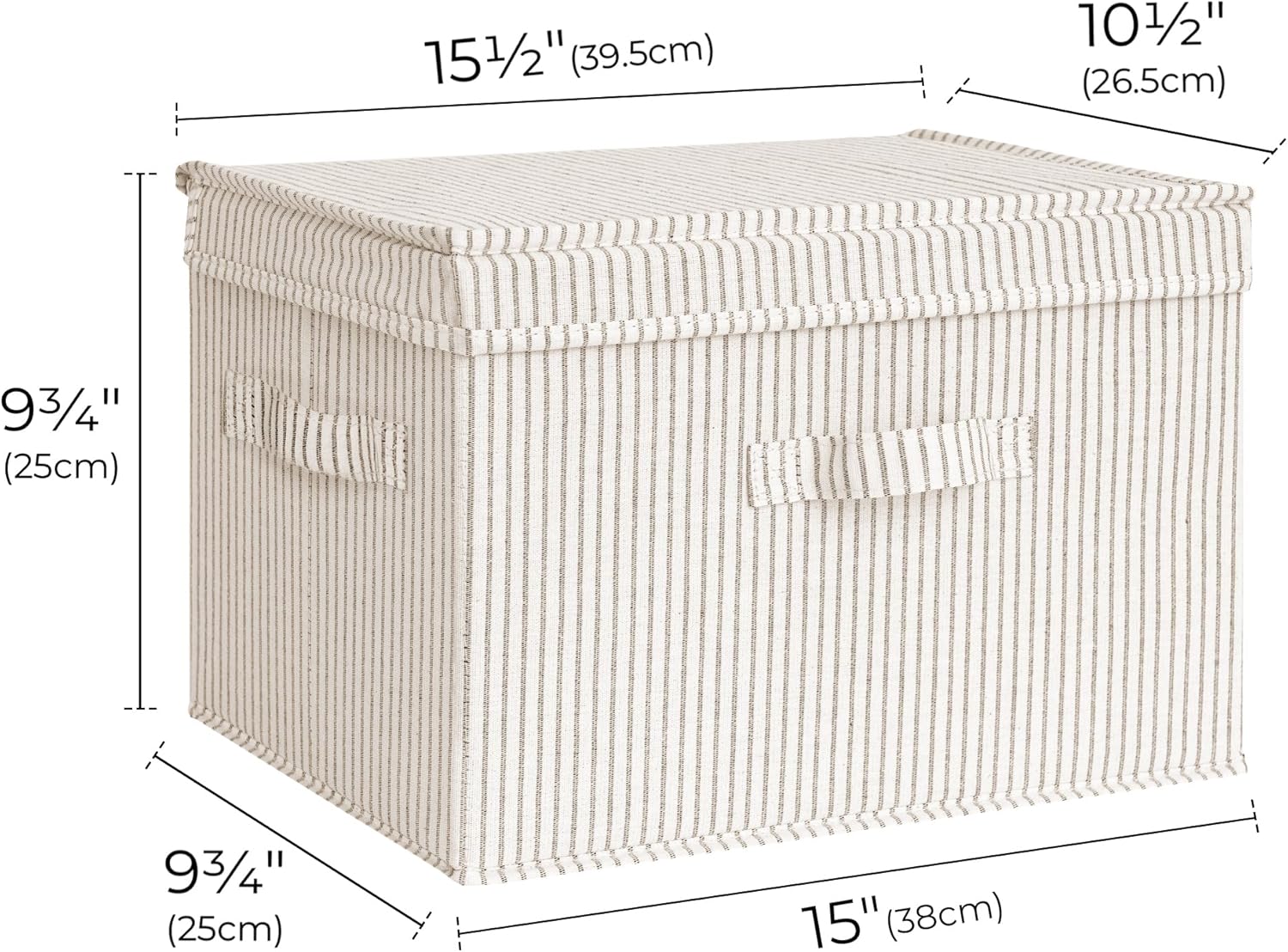 StorageWorks Fabric Storage Bins with Lid, Decorative Storage Boxes for Shelves, Stackable Closet Organizer Basket with Handles, Large, Khaki and Beige Stripes, 2-Pack