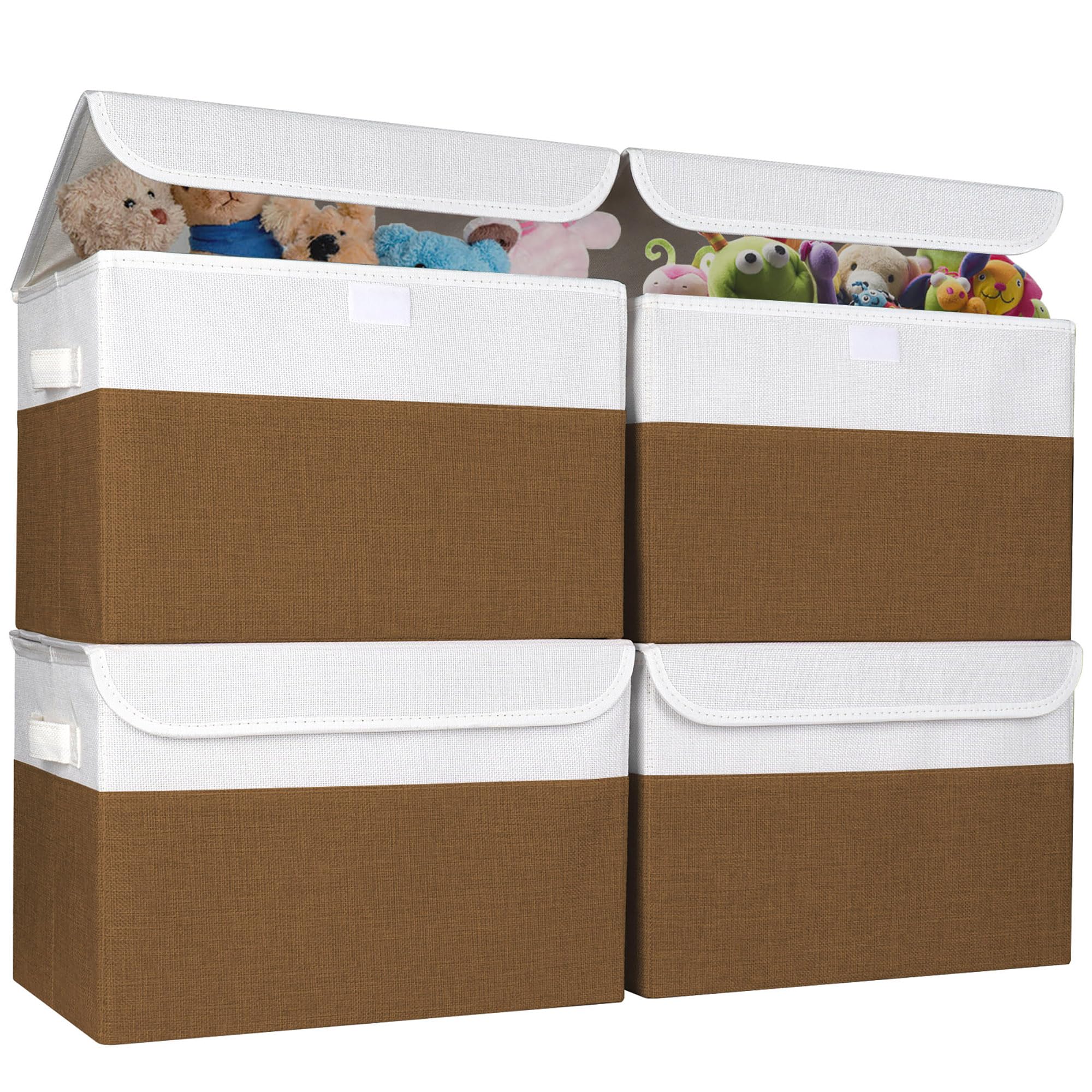 Bagnizer Large 17" 42 Quarts Collapsible Stackable Storage Bins with Lids [3-Pack] Foldable Fabric Linen Storage Boxes Cube, Closet Organizer Baskets with Label for Home (16.7 x 12 x 12, Gray)