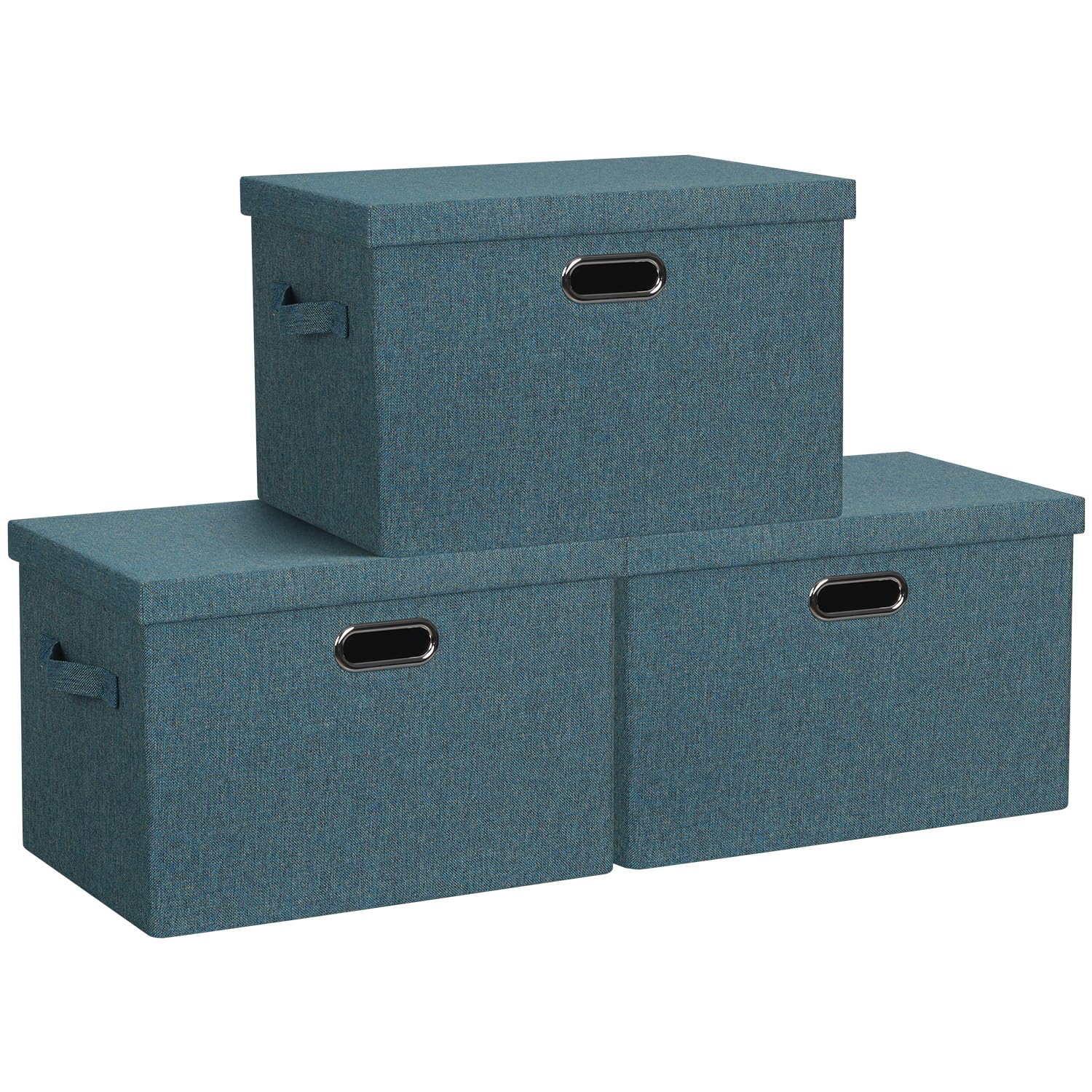 Graciadeco Large Quart Collapsible Stackable Storage Bins with Lids, 3 Packs Beige Linen Fabric Closet Boxes with Lids, Storage Cube Baskets Container Organizers for Bedroom Office(16.6 x 11.7 x 10.8)