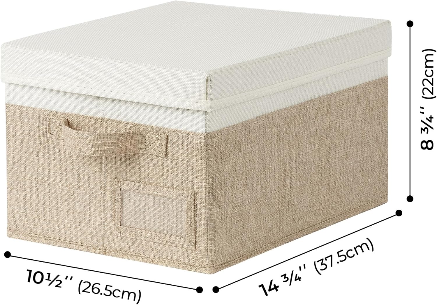 GRANNY SAYS Storage Basket with Lid, Linen Fabric Storage Bins with Label, Decorative Storage Boxes, Clothes Storage and Organization, Memory Keepsake Box, 3-Pack, Khaki&Ivory