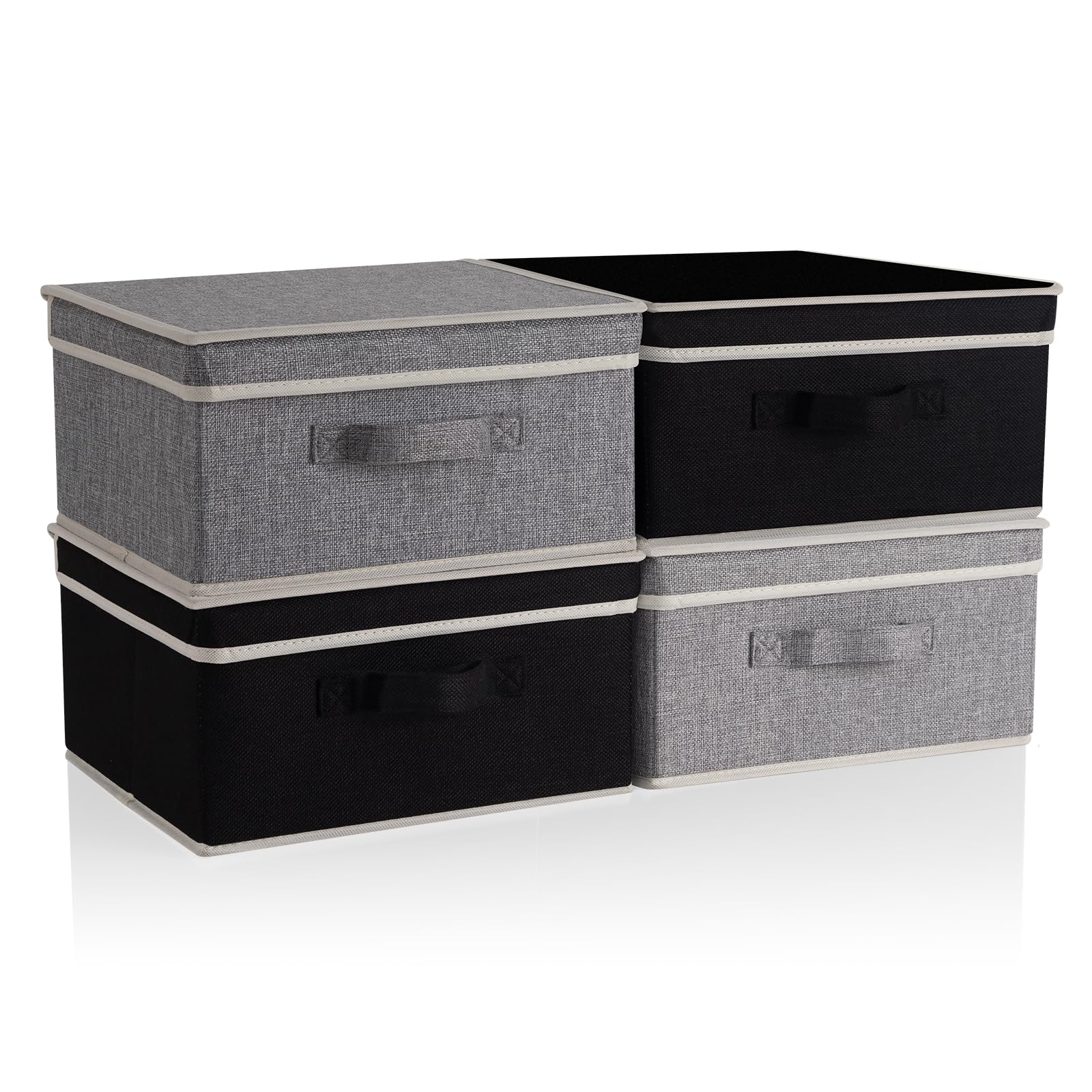 Storage Bins with Lid, Foldable Clothing Storage Box case with Handle for Closet, Bedroom, Home, 4 Color Set A, 13L x 12.5W x 7H inch