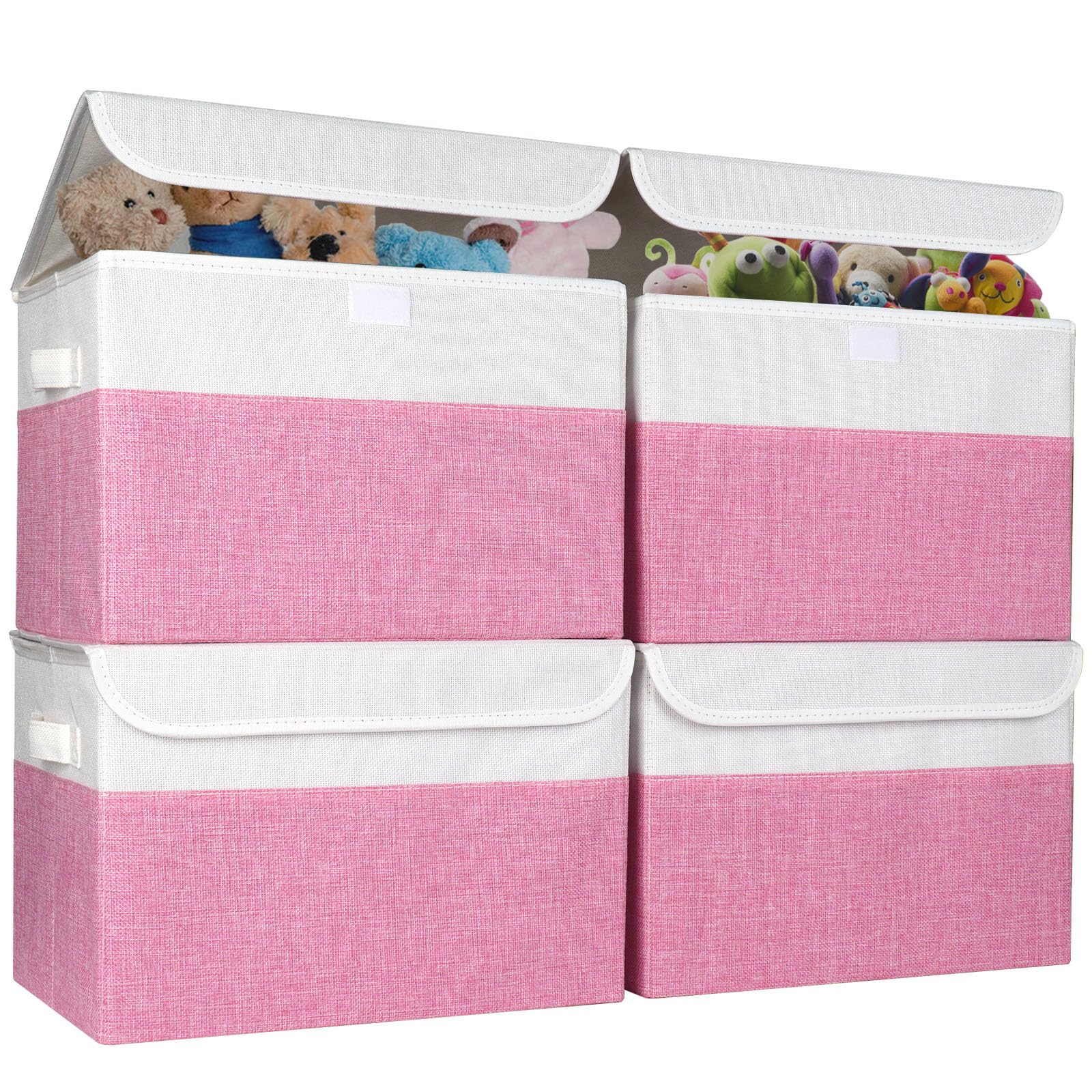 Bagnizer Large 17" 42 Quarts Collapsible Stackable Storage Bins with Lids [3-Pack] Foldable Fabric Linen Storage Boxes Cube, Closet Organizer Baskets with Label for Home (16.7 x 12 x 12, Gray)
