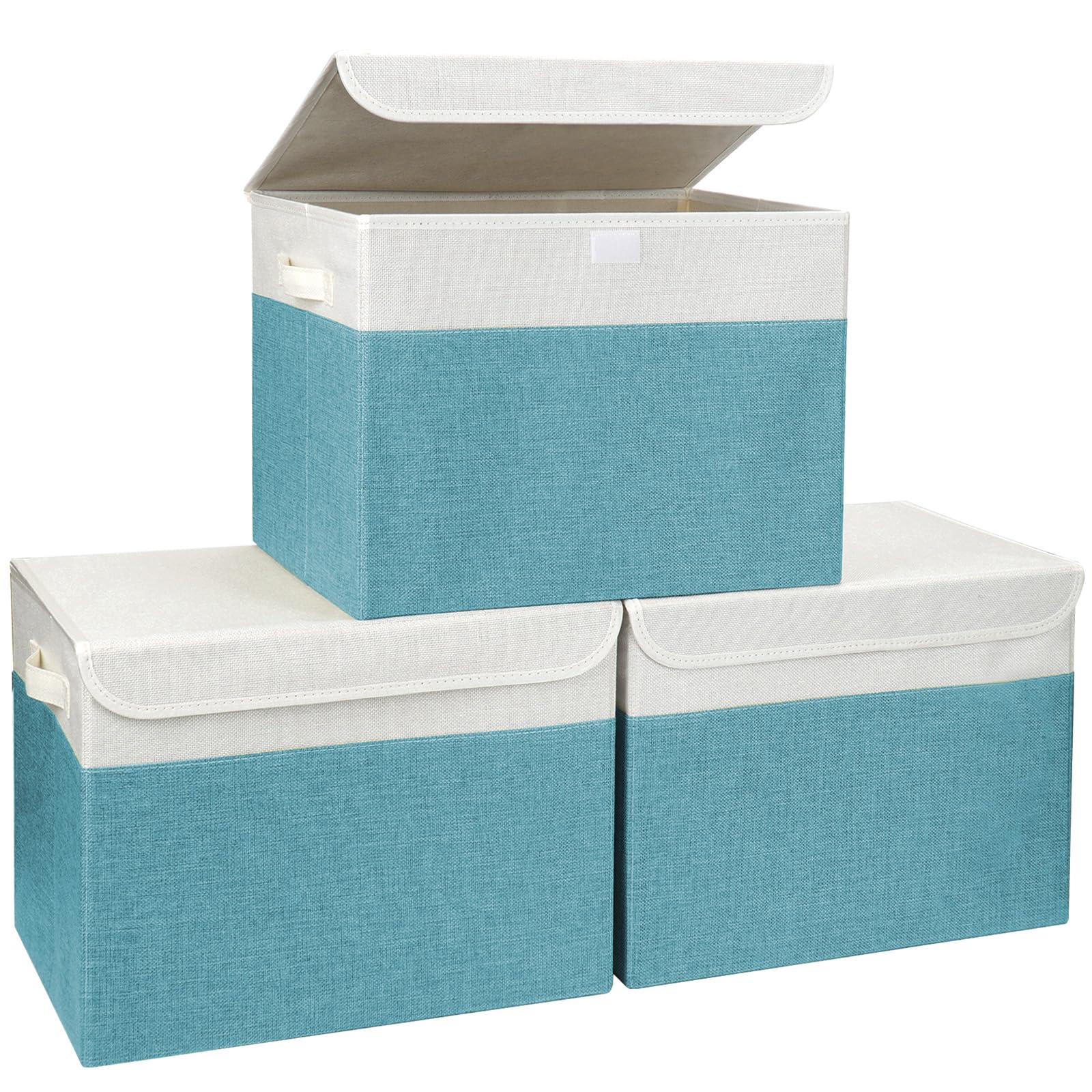 Bagnizer Large 17" 42 Quarts Collapsible Stackable Storage Bins with Lids [3-Pack] Foldable Fabric Linen Storage Boxes Cube, Closet Organizer Baskets with Label for Home (16.7 x 12 x 12, Gray)