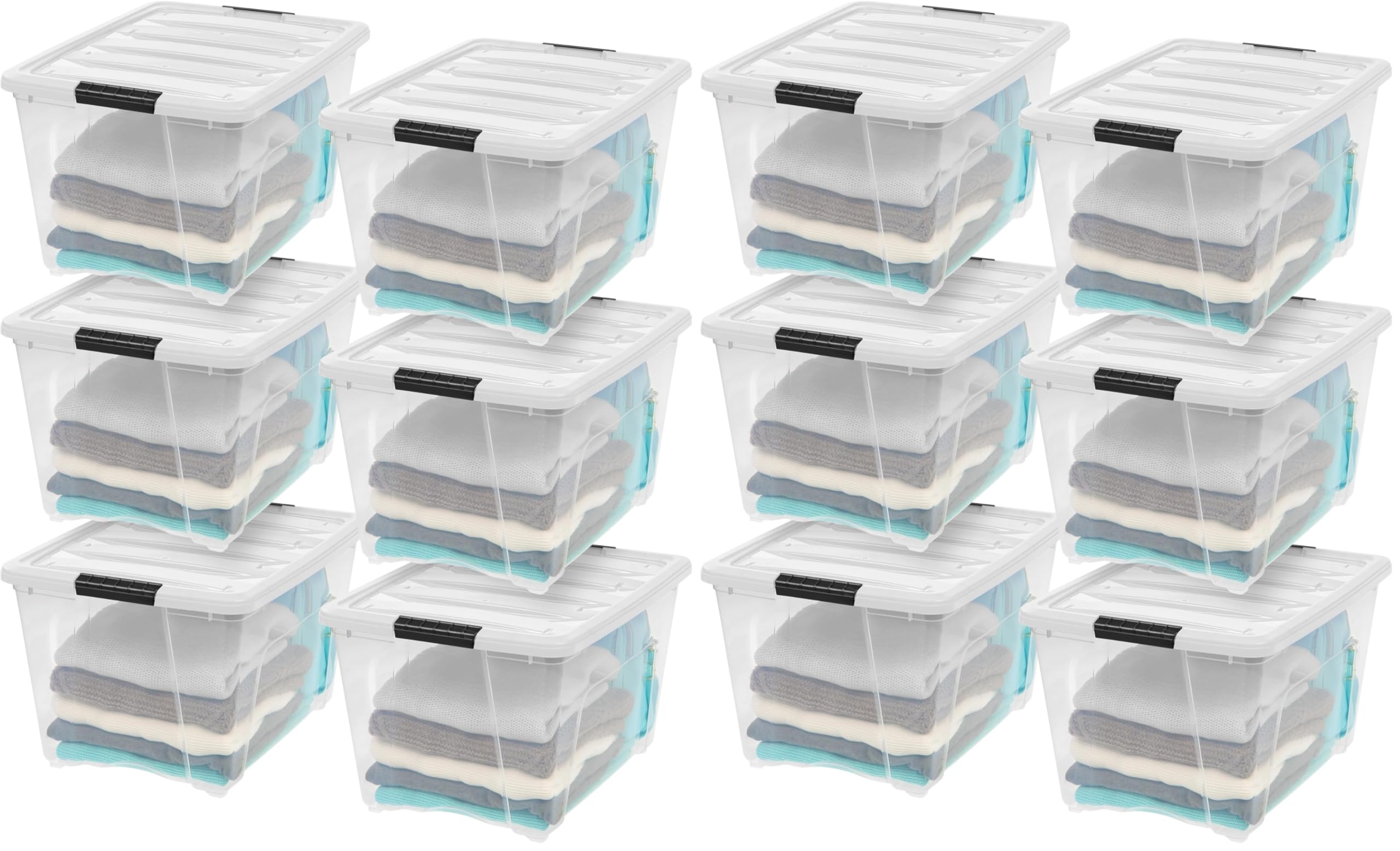 IRIS USA 54 Qt Stackable Plastic Storage Bins with Lids, 6 Pack - BPA-Free, Made in USA - See-Through Organizing Solution, Latches, Durable Nestable Containers, Secure Pull Handle - Clear
