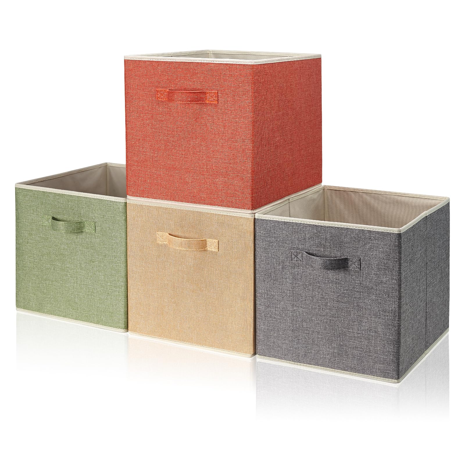 Storage Bins with Lid, Foldable Clothing Storage Box case with Handle for Closet, Bedroom, Home, 4 Color Set A, 13L x 12.5W x 7H inch