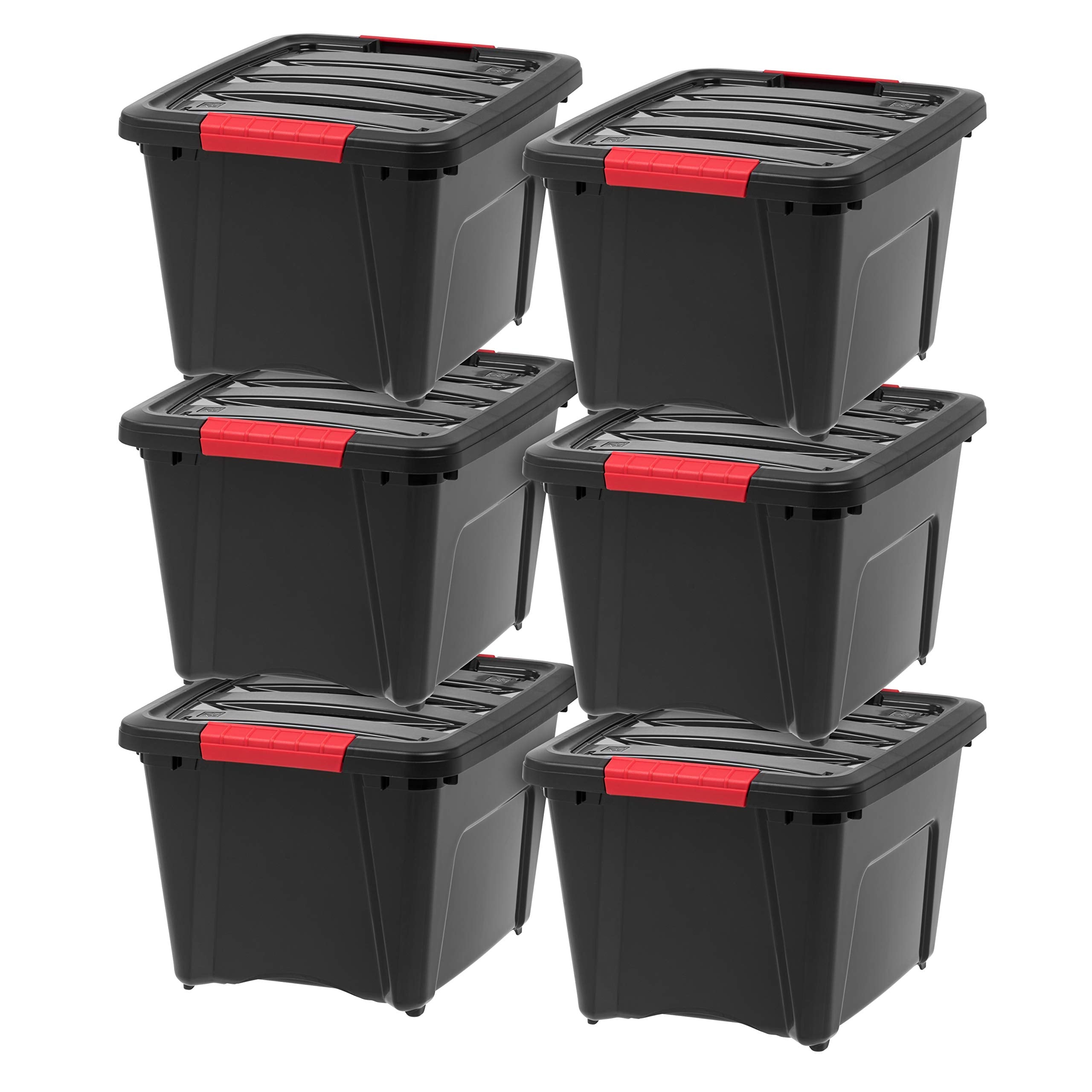 IRIS USA 54 Qt Stackable Plastic Storage Bins with Lids, 6 Pack - BPA-Free, Made in USA - See-Through Organizing Solution, Latches, Durable Nestable Containers, Secure Pull Handle - Clear
