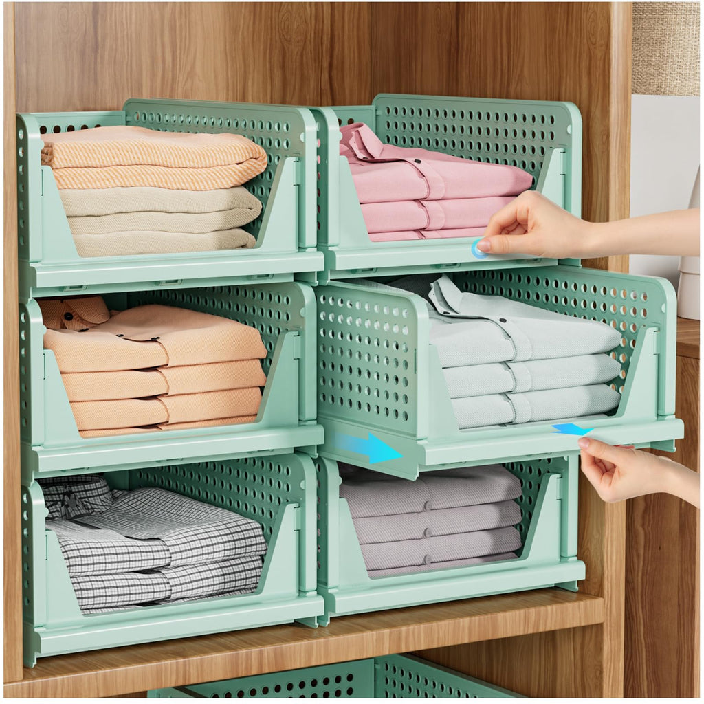 SNSLXH 5 Pack Stackable Closet Storage Basket, Multifunctional & Foldable Closet Organizer for Bathroom Kitchen Laundry Room Wardrobe Storage, Space-Saving Clothes Storage Drawer Organizer, White