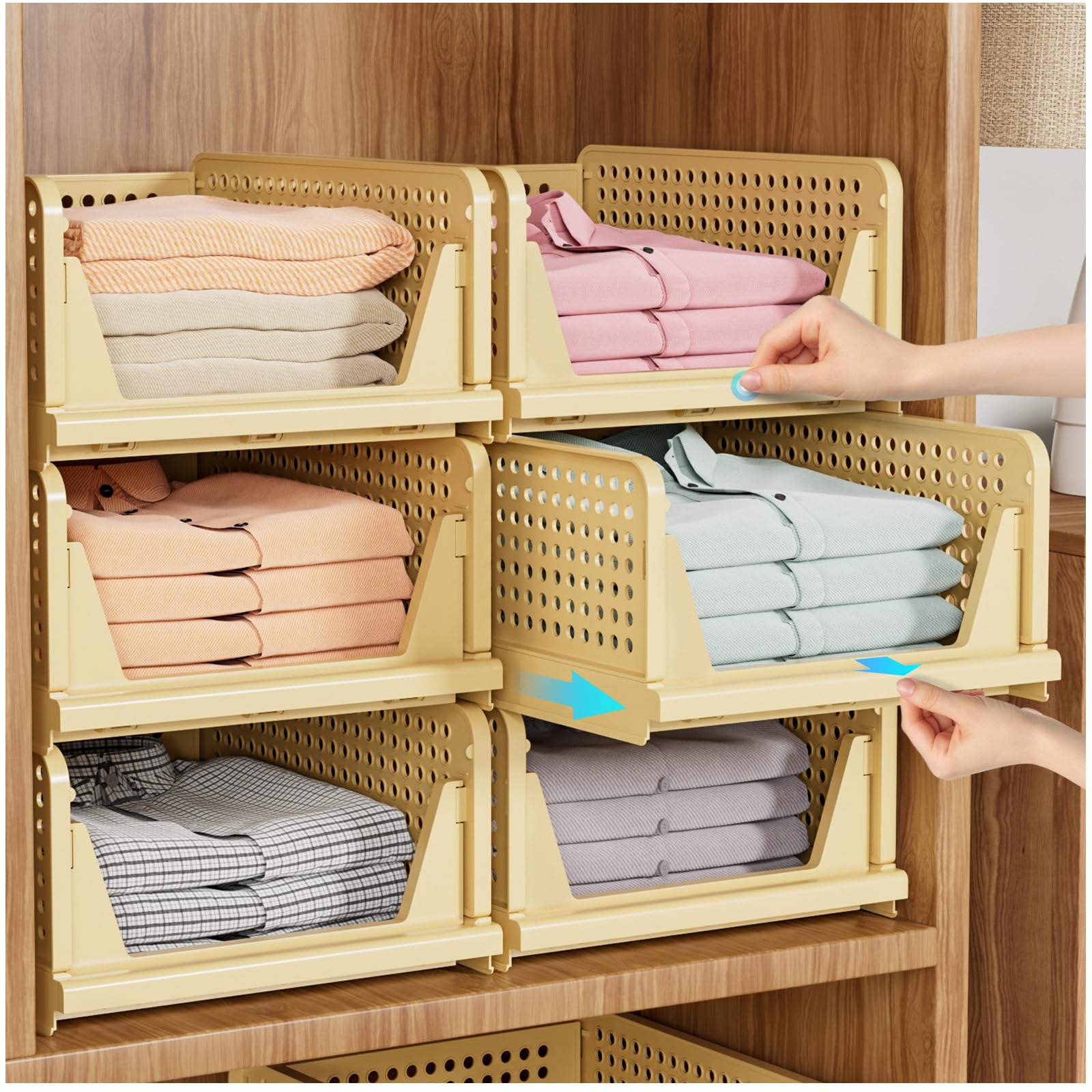 SNSLXH 5 Pack Stackable Closet Storage Basket, Multifunctional & Foldable Closet Organizer for Bathroom Kitchen Laundry Room Wardrobe Storage, Space-Saving Clothes Storage Drawer Organizer, White