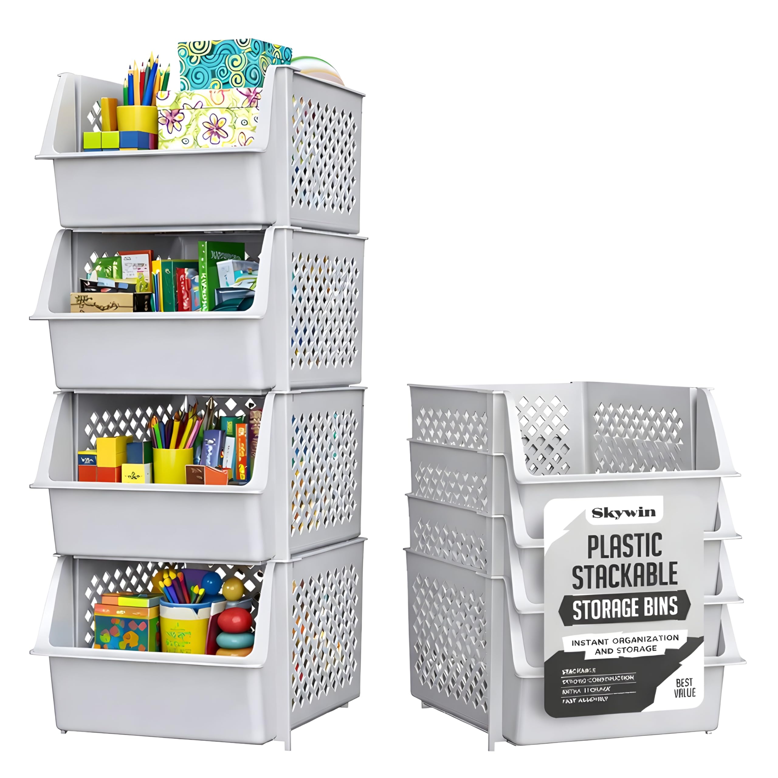 TidyFriend 4 Pack Stackable Storage Bins Open Front for Pantry Organizers and Storage, Pantry Storage for Food, Kitchen and Home Organization, Plastic Storage Bins, Dorm Room Essentials (Black)