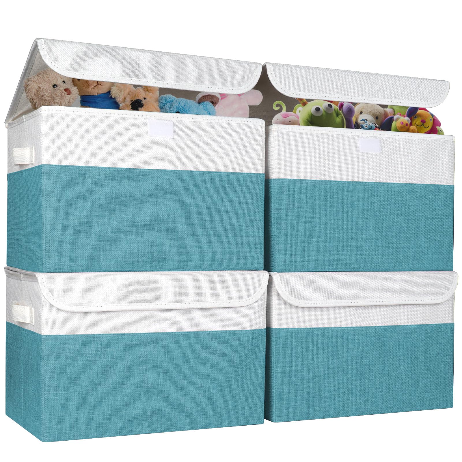 Bagnizer Large 17" 42 Quarts Collapsible Stackable Storage Bins with Lids [3-Pack] Foldable Fabric Linen Storage Boxes Cube, Closet Organizer Baskets with Label for Home (16.7 x 12 x 12, Gray)