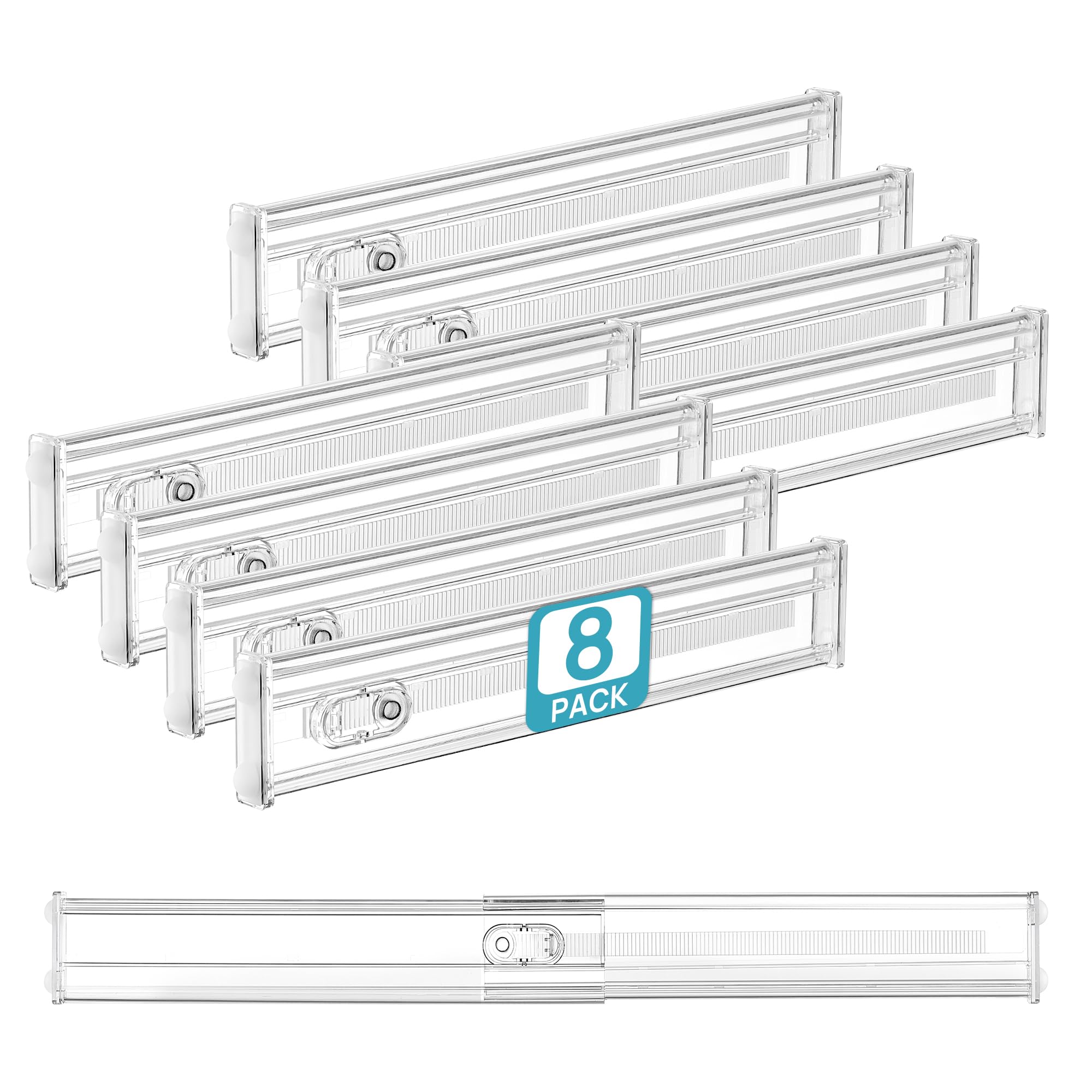Vtopmart 8 Pack 6" Tall Upgrade Drawer Dividers for Big and Deep Drawer, 12.8"-22.3" Adjustable Expandable Dresser Drawer Organizer, Clear Plastic Separators for Dresser, Baby Supplies, Kitchenware