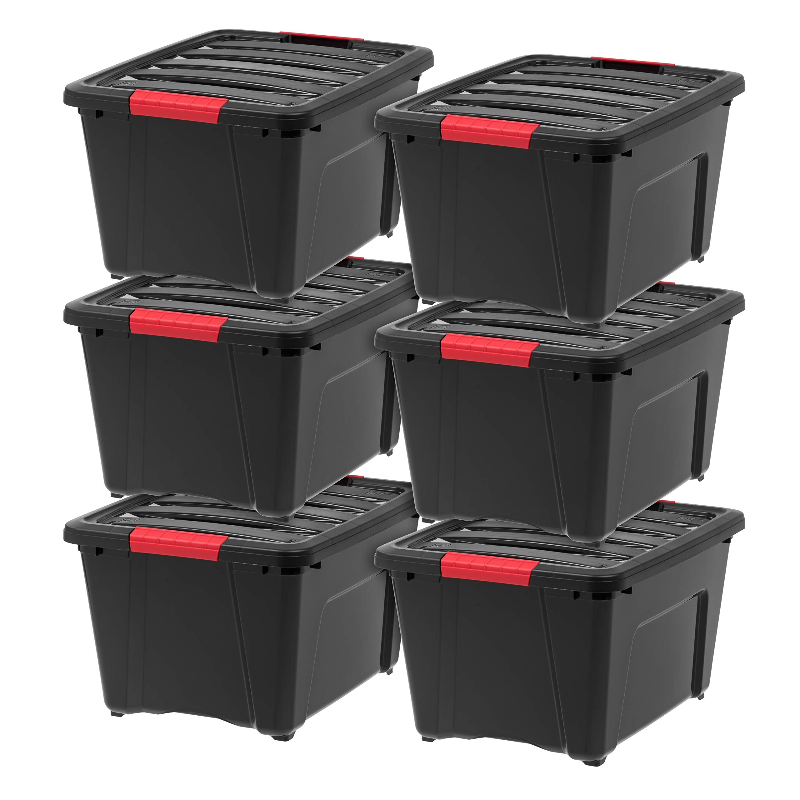 IRIS USA 54 Qt Stackable Plastic Storage Bins with Lids, 6 Pack - BPA-Free, Made in USA - See-Through Organizing Solution, Latches, Durable Nestable Containers, Secure Pull Handle - Clear