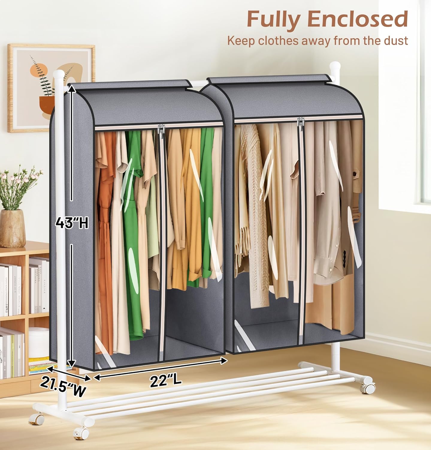 MISSLO 43" Hanging Garment Bags for Hanging Clothes Fully Enclosed Coat Bags for Closet Storage Clothes Cover with Large Clear Window and 3 Zippers (Rack not included), 2 Packs