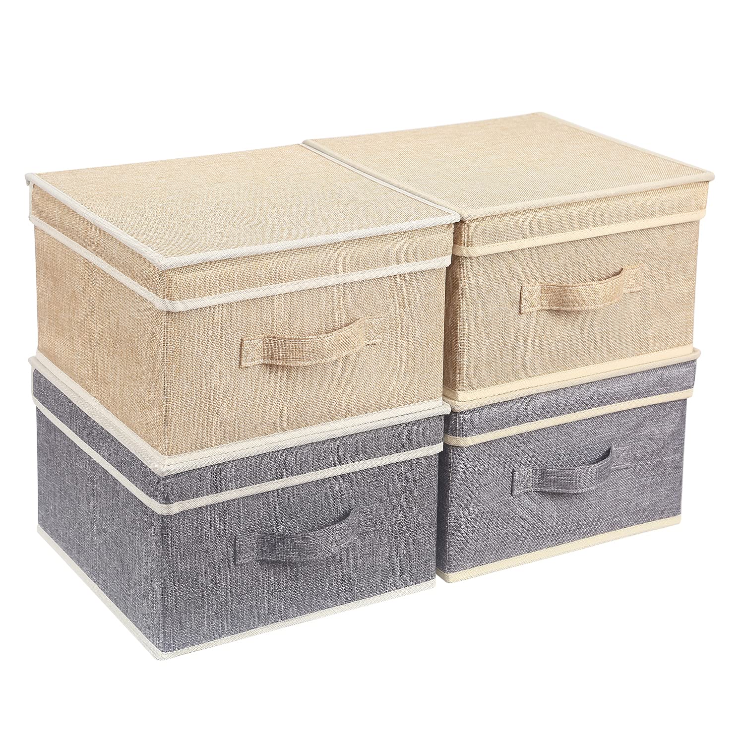 Storage Bins with Lid, Foldable Clothing Storage Box case with Handle for Closet, Bedroom, Home, 4 Color Set A, 13L x 12.5W x 7H inch