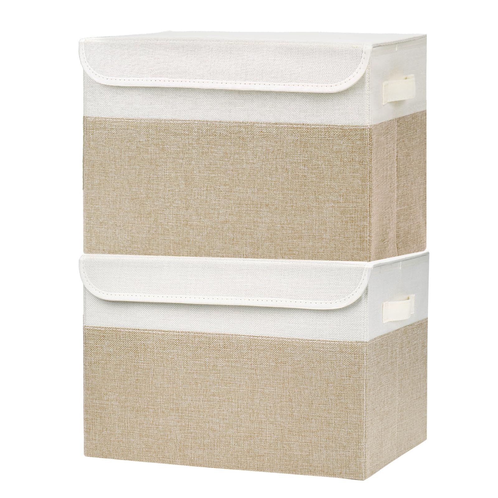 Bagnizer Large 17" 42 Quarts Collapsible Stackable Storage Bins with Lids [3-Pack] Foldable Fabric Linen Storage Boxes Cube, Closet Organizer Baskets with Label for Home (16.7 x 12 x 12, Gray)