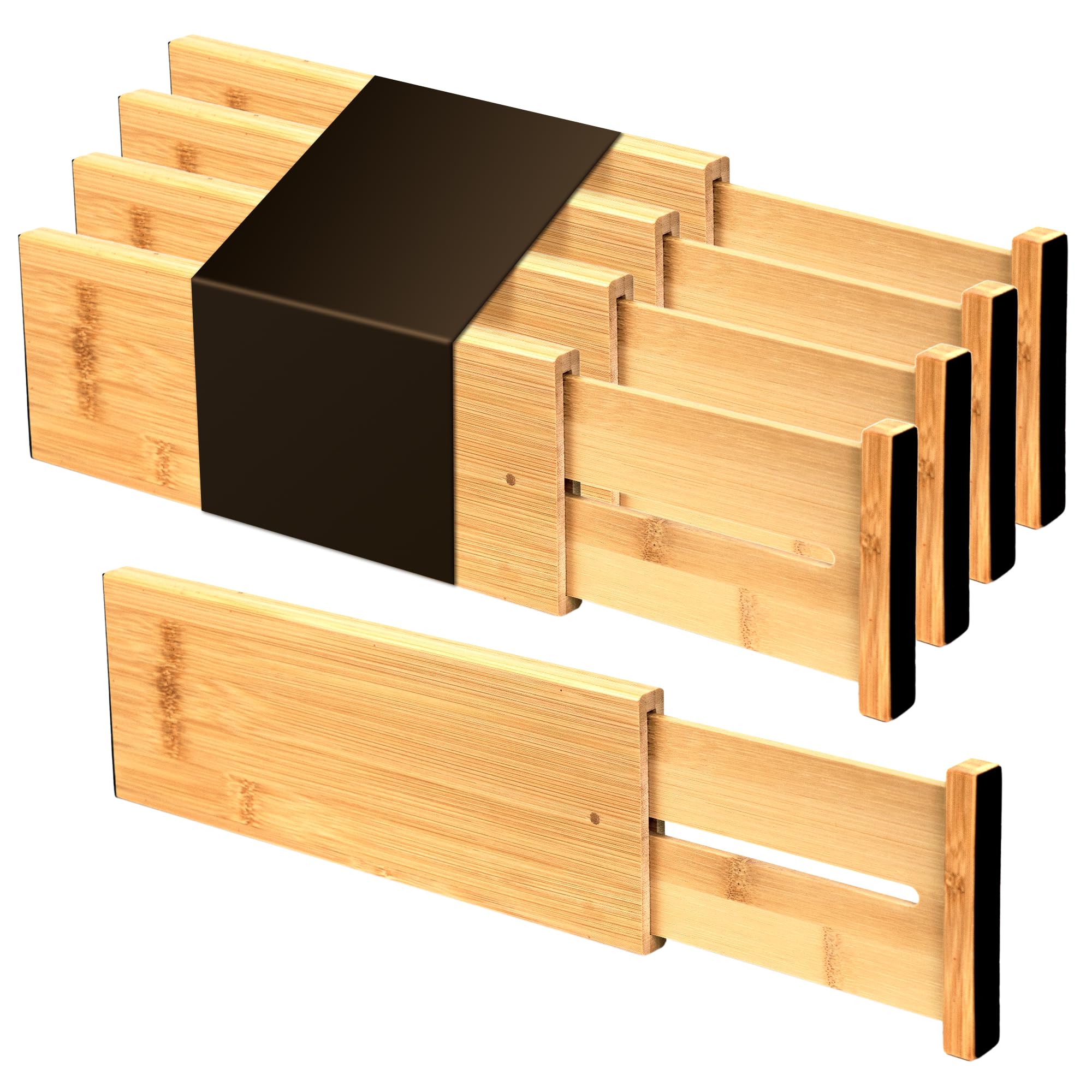 Utoplike 4 pcs Bamboo Kitchen Drawer Dividers Large, Adjustable Drawer Organizers, Spring Loaded, Works in Kitchen, Dresser, Bathroom, Bedroom, Drawer, Desk