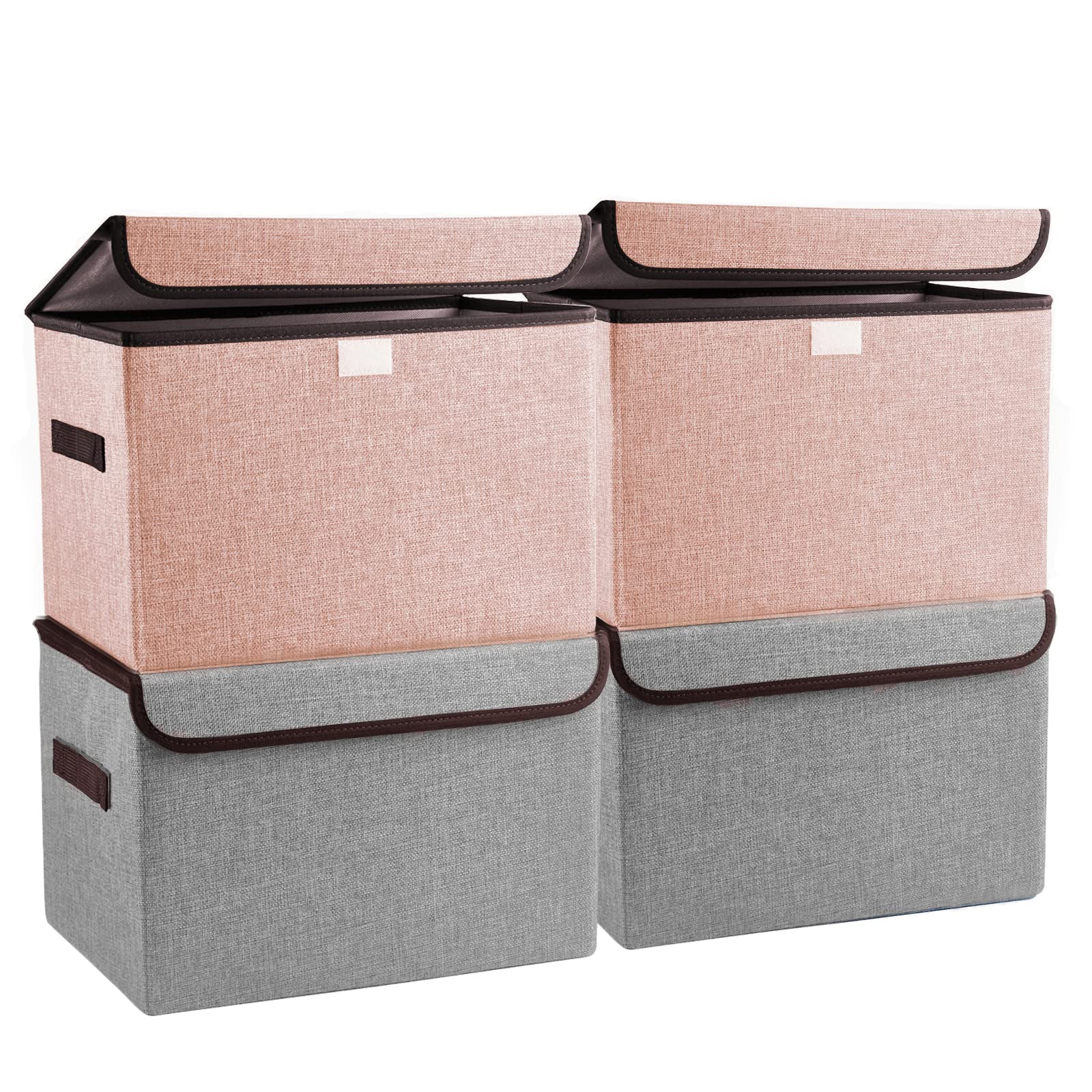 Bagnizer Large 17" 42 Quarts Collapsible Stackable Storage Bins with Lids [3-Pack] Foldable Fabric Linen Storage Boxes Cube, Closet Organizer Baskets with Label for Home (16.7 x 12 x 12, Gray)