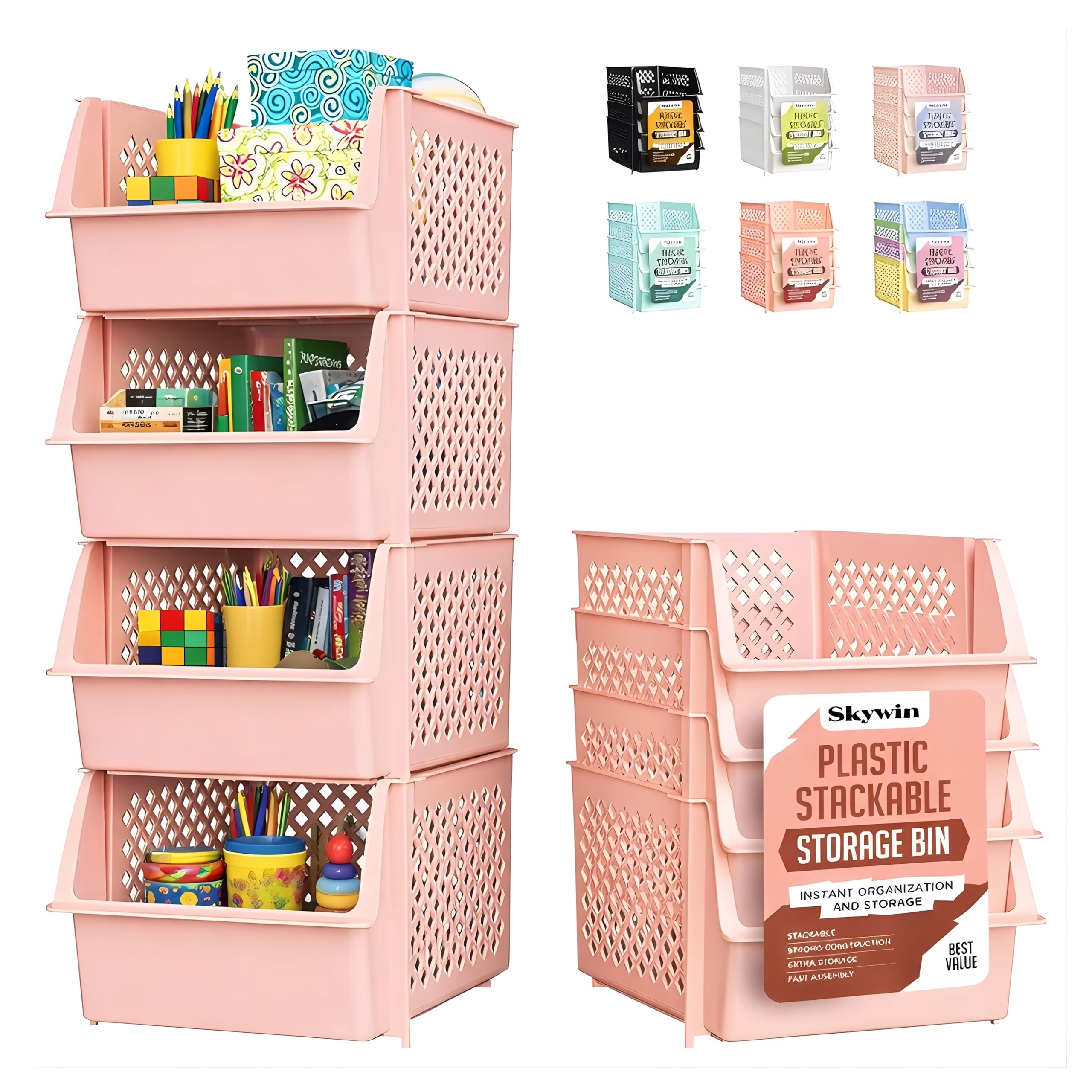 TidyFriend 4 Pack Stackable Storage Bins Open Front for Pantry Organizers and Storage, Pantry Storage for Food, Kitchen and Home Organization, Plastic Storage Bins, Dorm Room Essentials (Black)